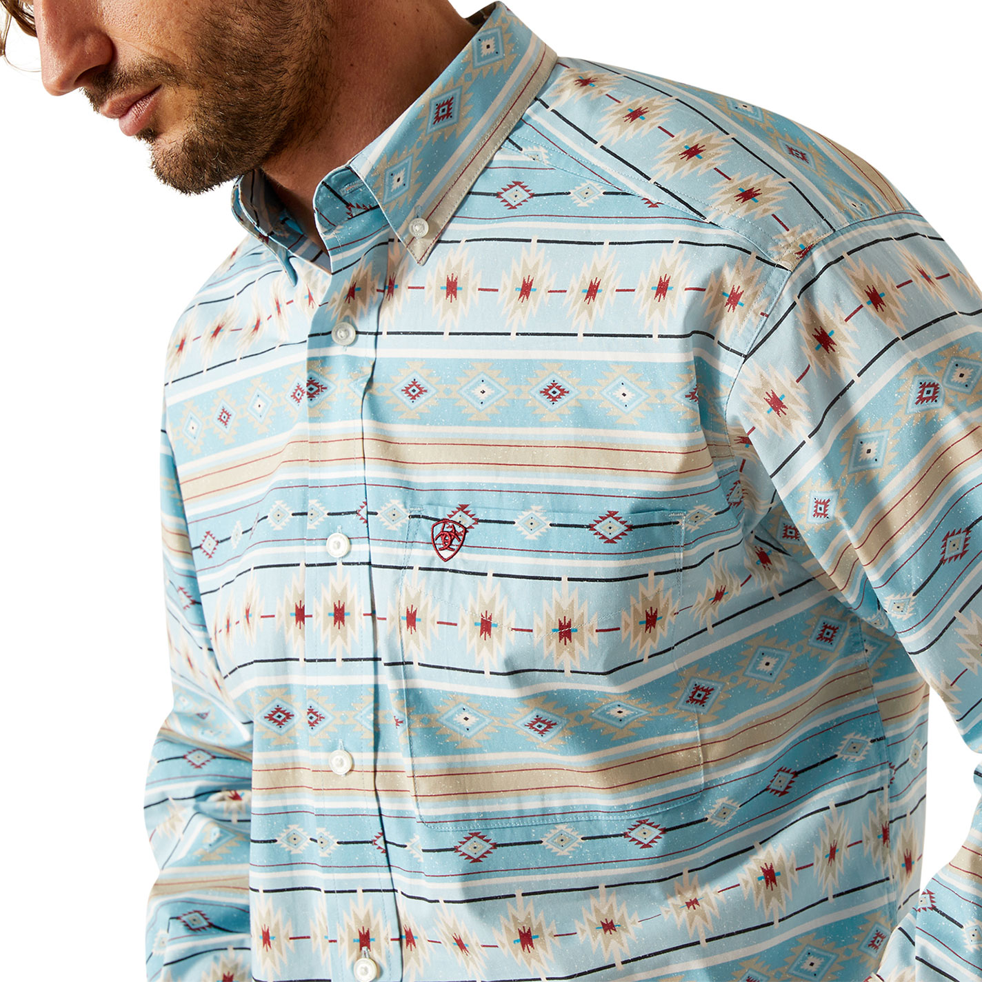 Ariat Men's Gorman Light Turquoise & Khaki Aztec Western Shirt - Image 1