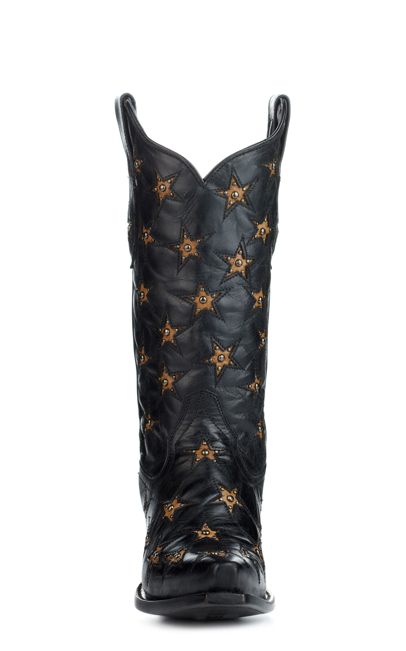Black Star Women's Marfa Black with Dark Gold Star Inlays Snip Toe Cowboy Boots - Image 5