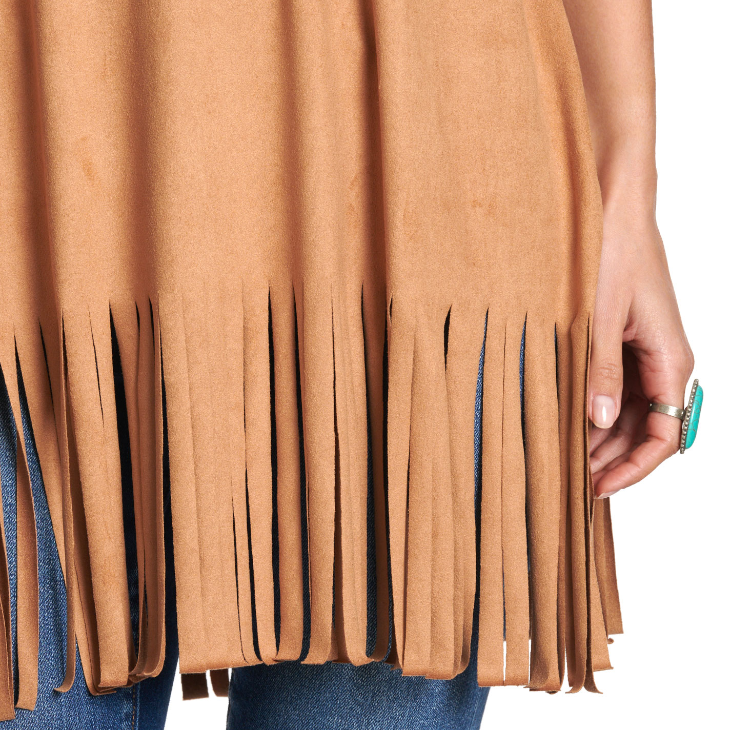 R. Rouge Women's Light Brown Sugar Faux Suede Fringed Top - Image 1