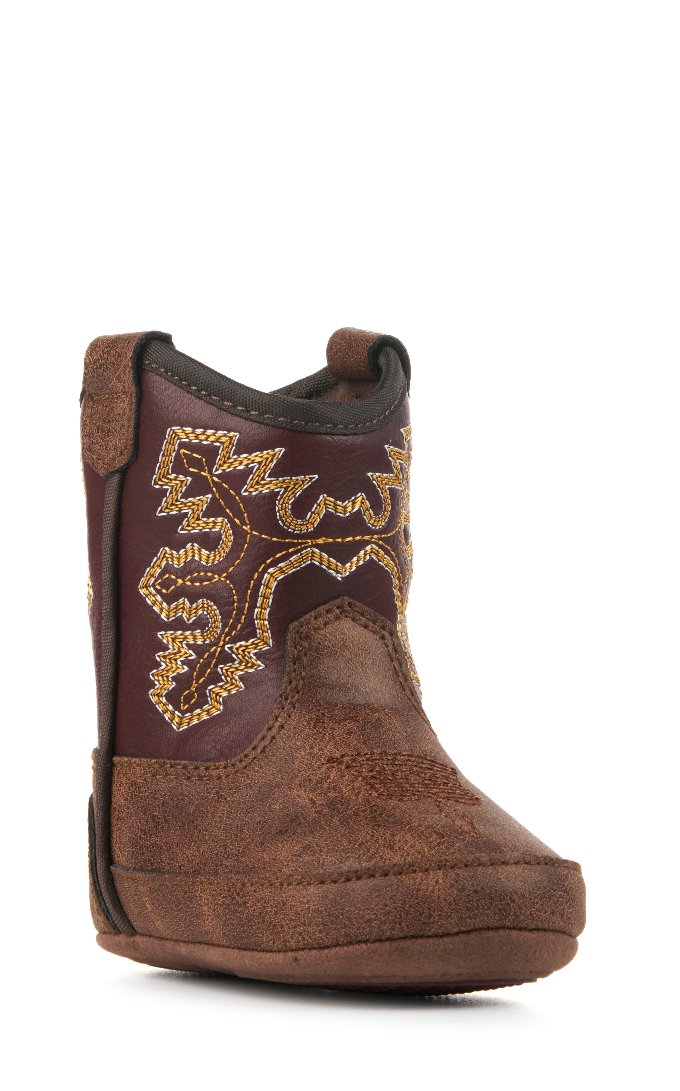 Twister Infant Blake Baby Bucker Tan and Maroon Western Booties - Image 1