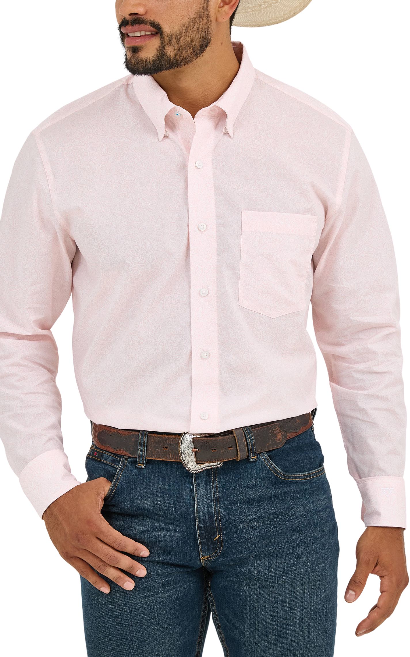 Wrangler Men's Cody Johnson Collection Pink Paisley Western Shirt - Image 1