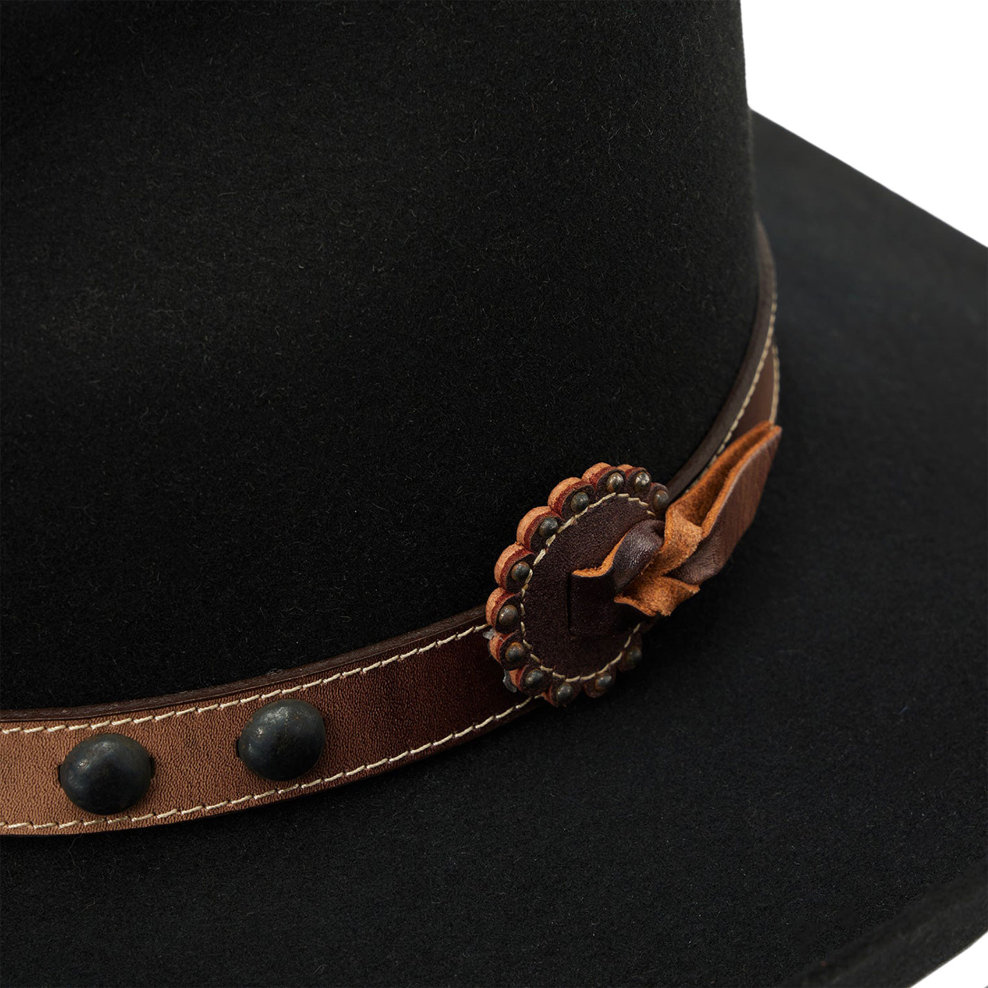 Stetson 4X Broken Bow Gus Black with Brown Studded Leather Hat Band Felt Cowboy Hat - Image 1