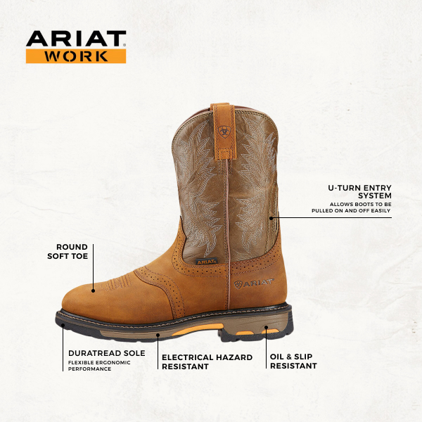 Ariat Men's WorkHog Aged Bark and Army Green Round Toe Work Boots - Image 1