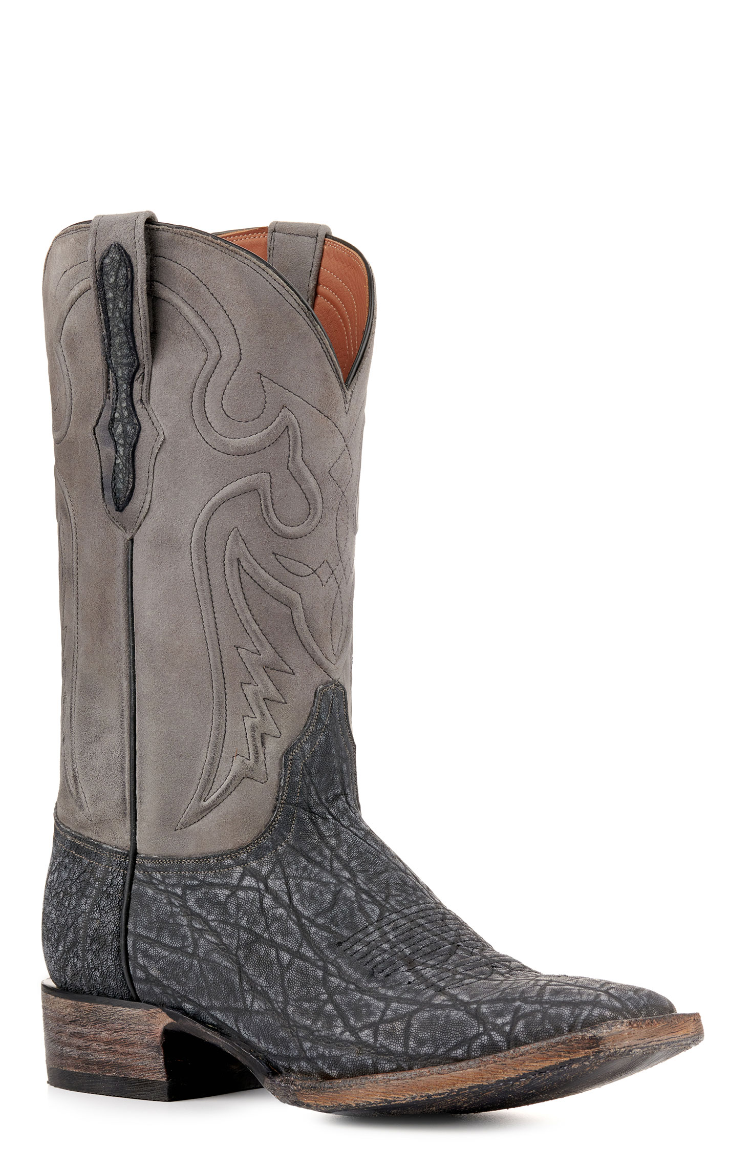 Black Jack Men's Burnished and Safari Gray Elephant Square Toe Exotic Cowboy Boots - Image 1