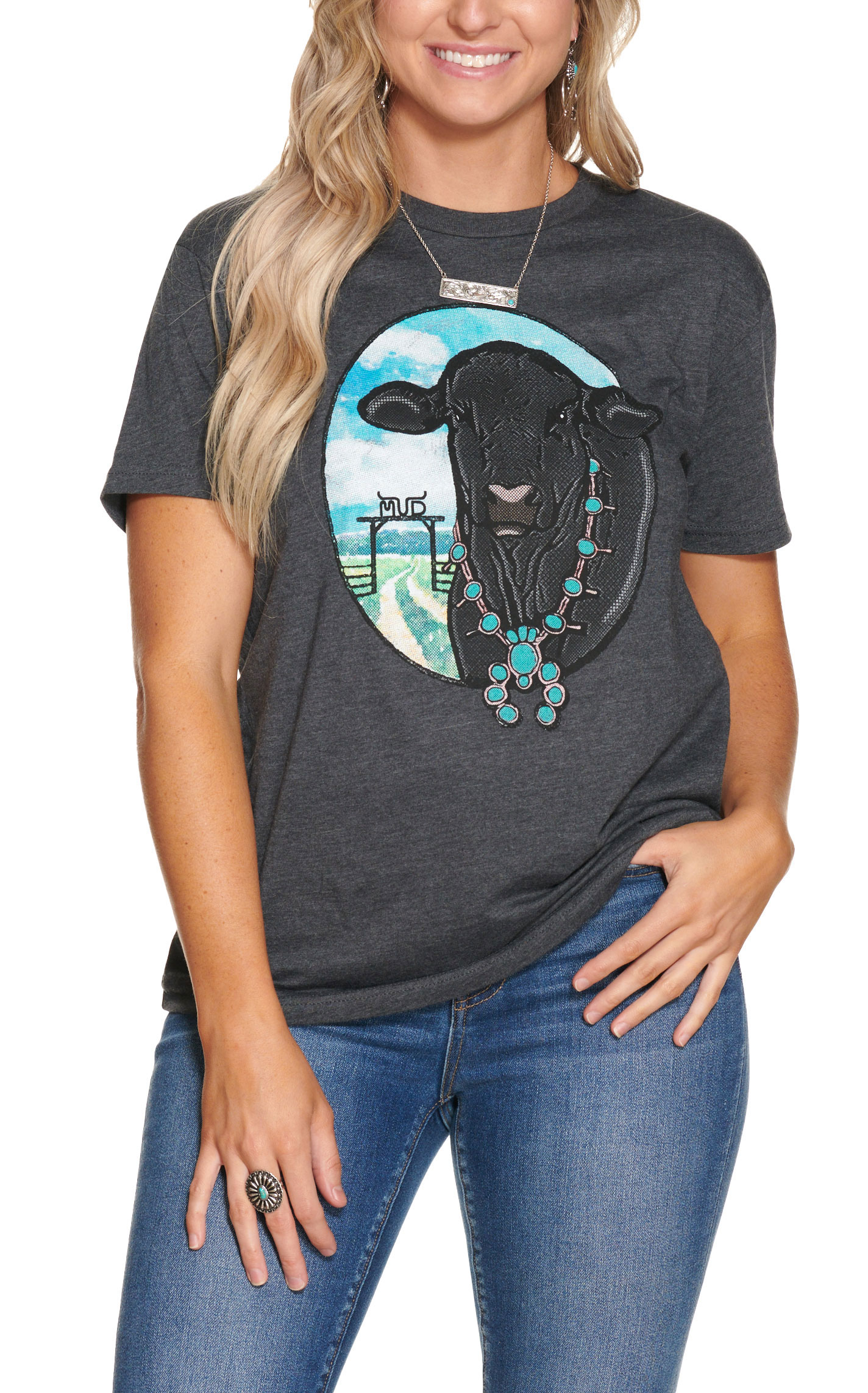 Mud Lowery Women's Dark Gray Squash Graphic Short Sleeve T-Shirt - Cavender's Exclusive - Image 1