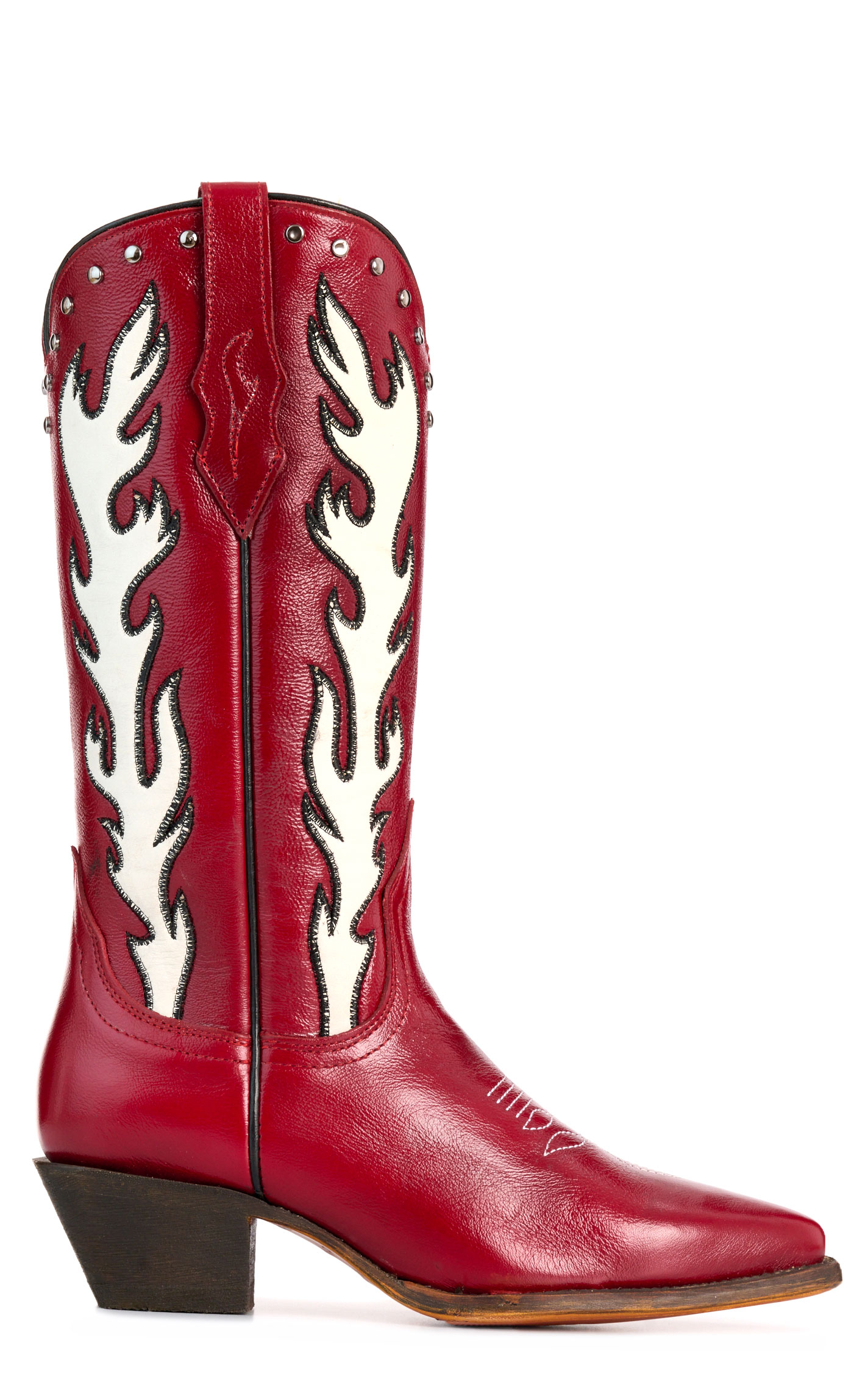 Corral Women's Dark Red with White Flames & Studs Pointed Toe Cowboy Boots - Image 1