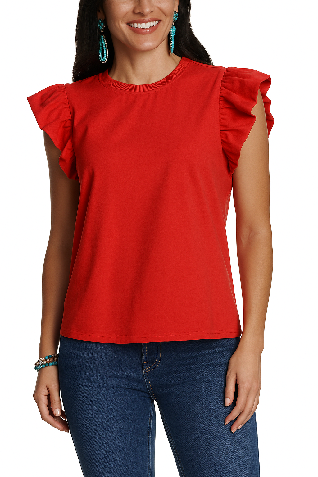 TCEC Women's Red Flutter Sleeve Top - Image 1