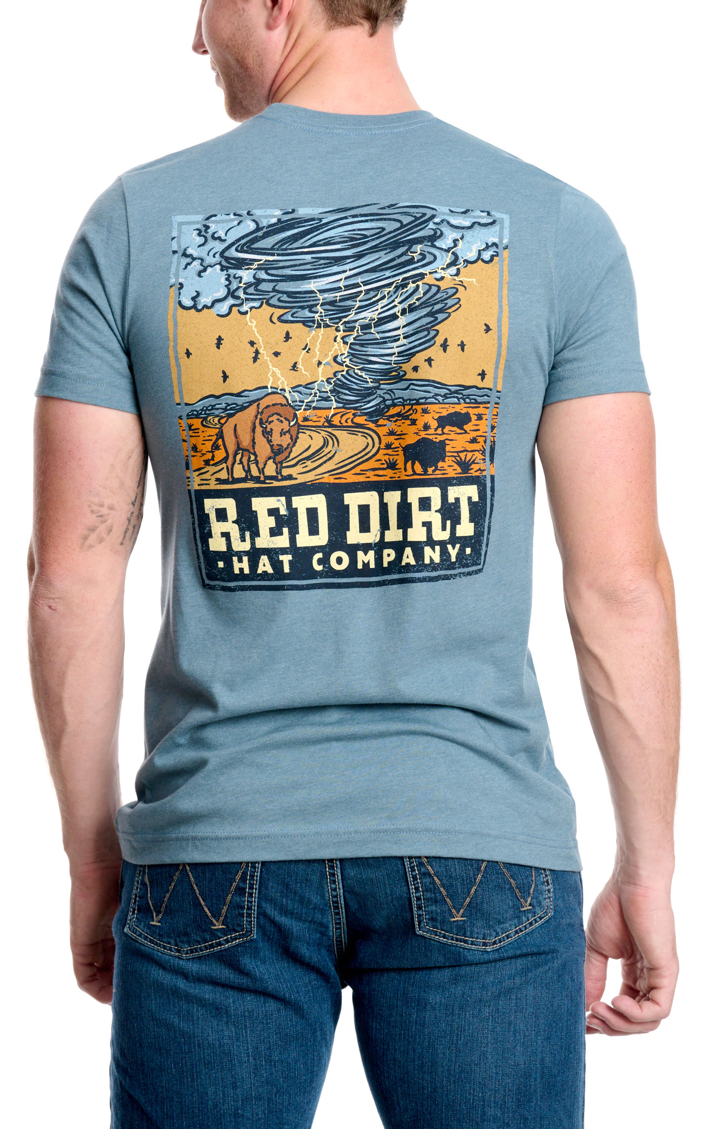 Red Dirt Hat Co. Men's Slate Blue Tornado Logo Graphic T-Shirt - Image 1
