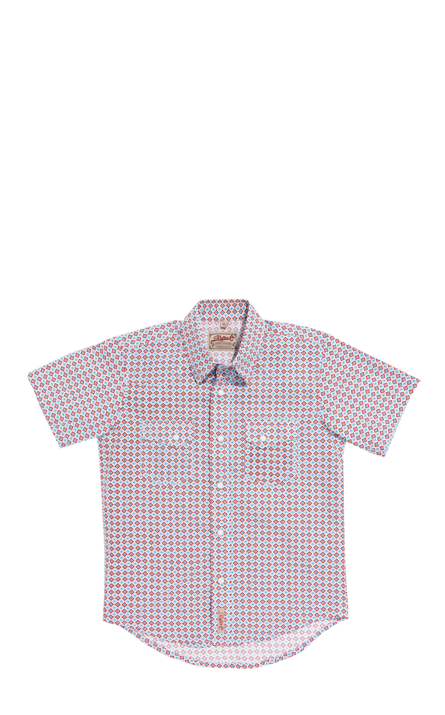 Rafter C Boy's Turquoise & Rust Geo Print Short Sleeve Western Shirt - Image 1