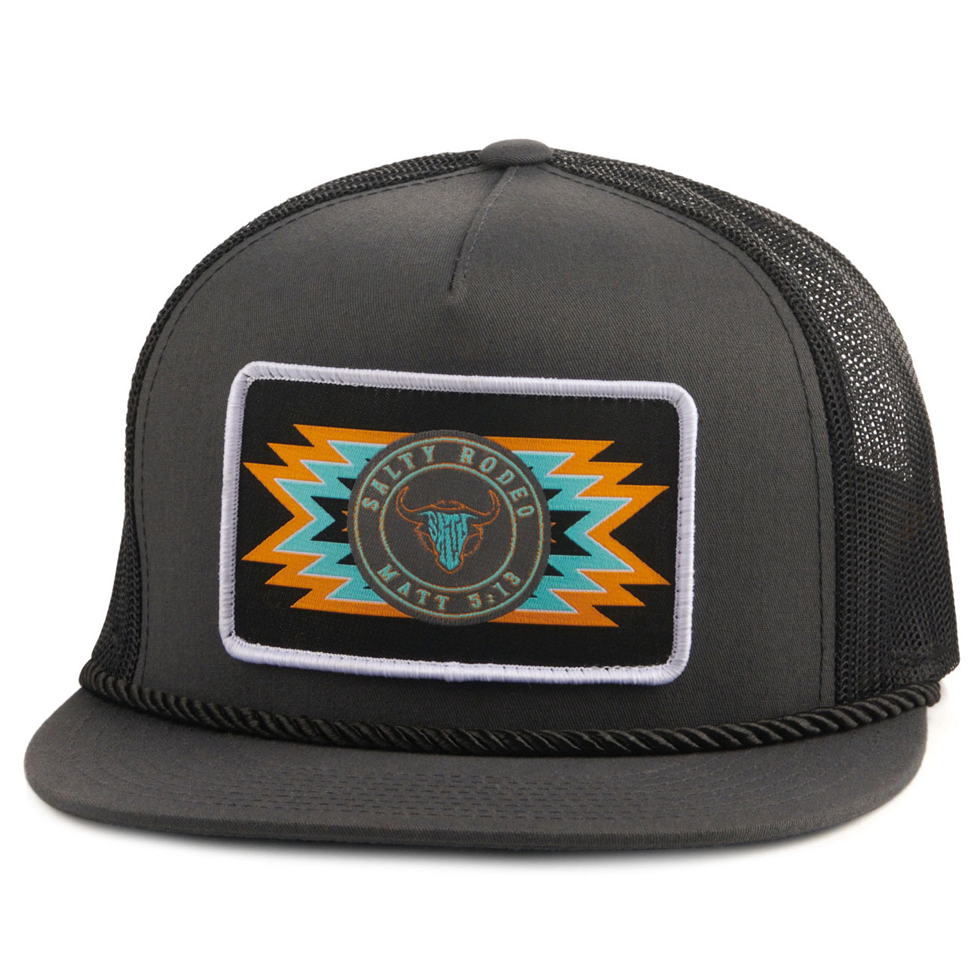 Salty Rodeo Men's Charcoal with Tangerine and Turquoise Aztec Logo Patch Cap - Image 1