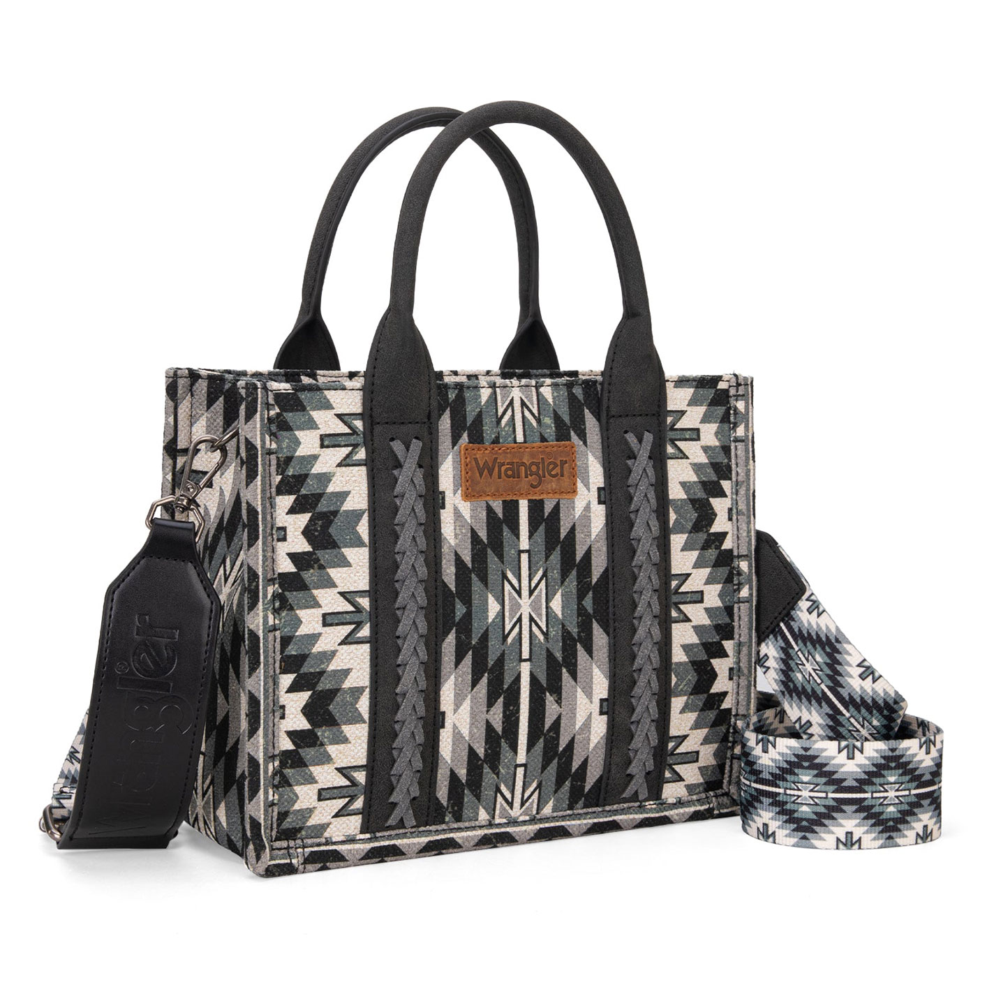 Wrangler Women's Black & Gray Aztec Print Crossbody Tote Bag - Image 1