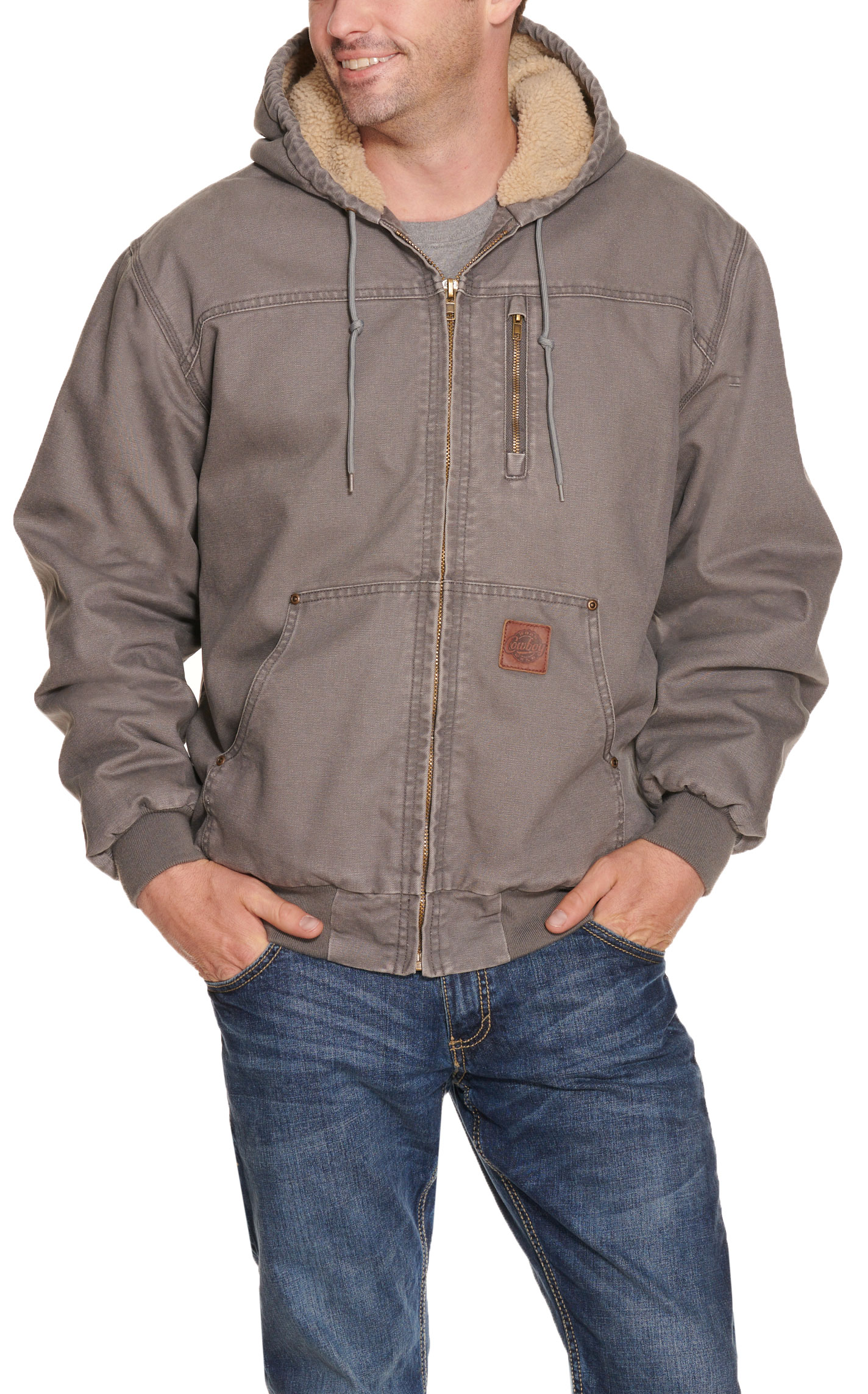 Cowboy Workwear Men's Gray Hooded Canvas Sherpa Lined Jacket - Image 1