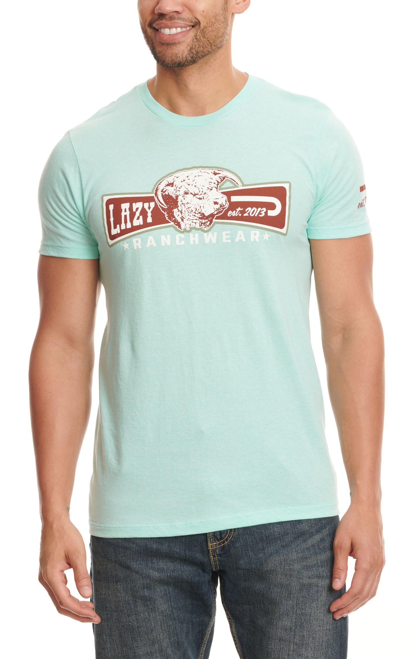 Lazy J Ranchwear Men's Sea Green with Bull Rust Logo Graphic Short Sleeve T-Shirt - Image 1