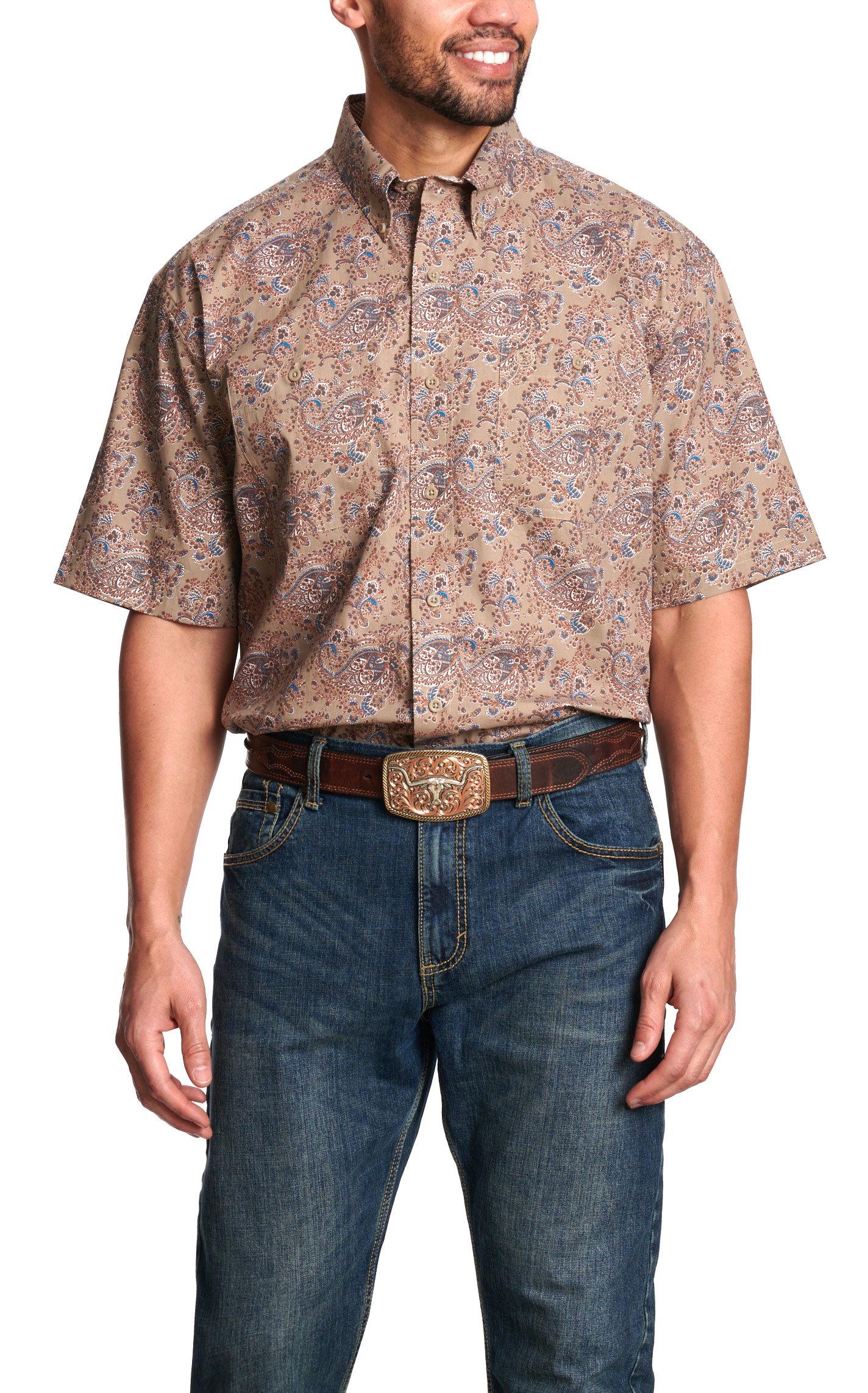 Wrangler Men's George Strait Collection Chocolate Paisley Print Western Shirt - Image 1