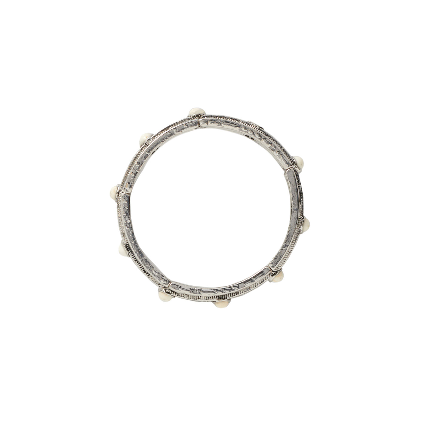 Rockin C Silver & Cream Thin Panel Stretch Bracelet - Image 1