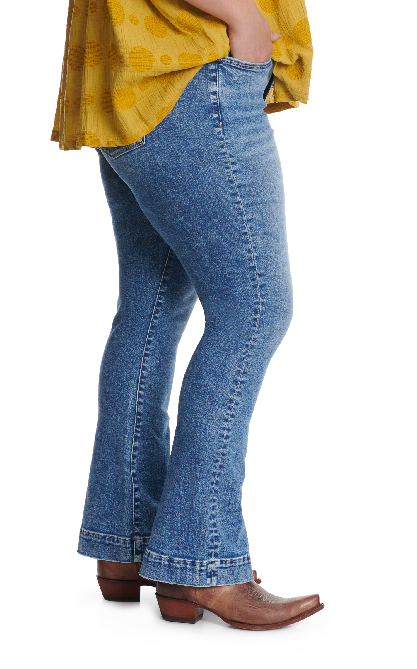 Lovervet by Vervet Women's Medium Wash Distressed Boot Cut Leg Jeans - Plus Sizes - Image 1