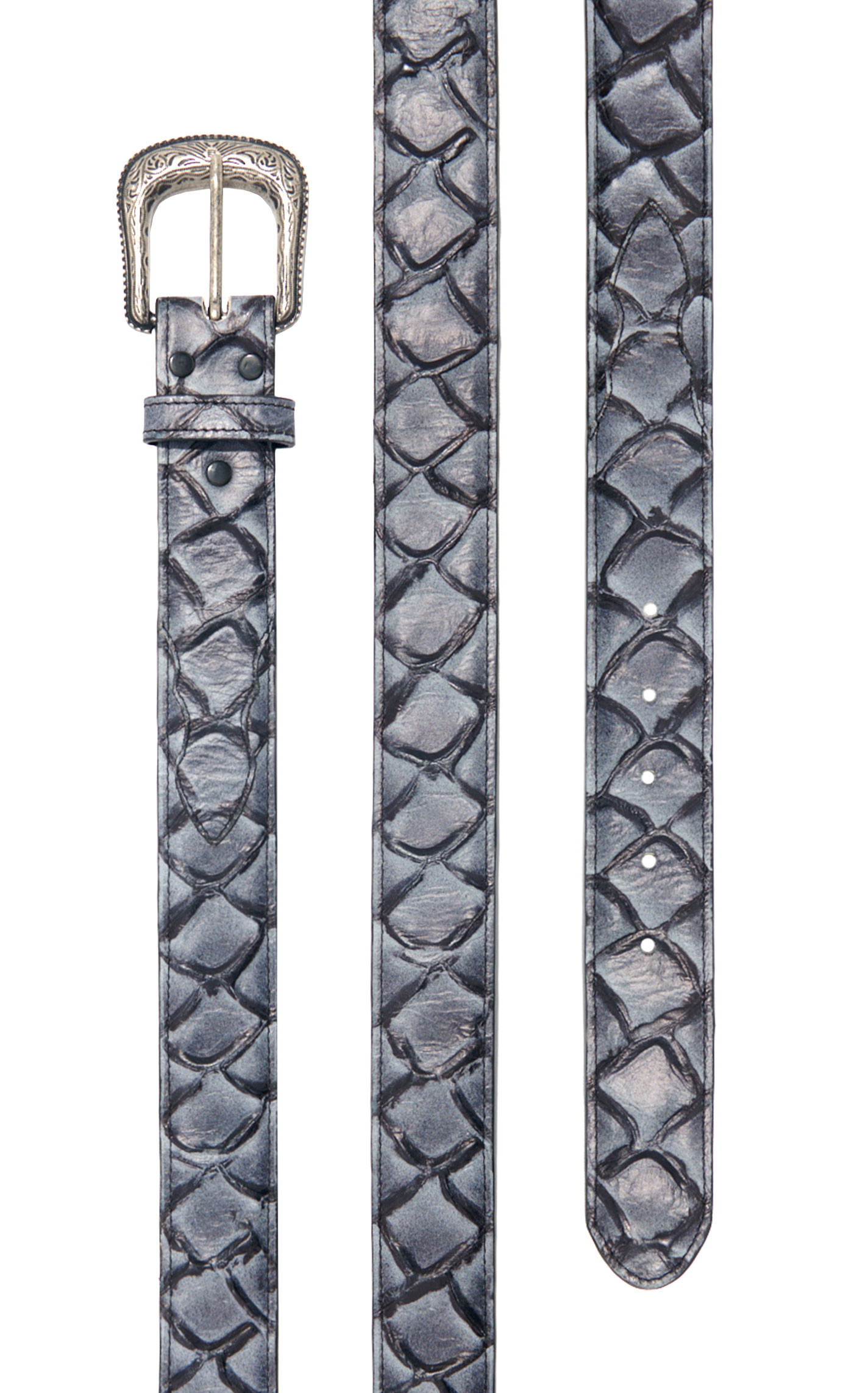 Cavender's Men's Gray & Black Pirarucu Print Belt - Image 1