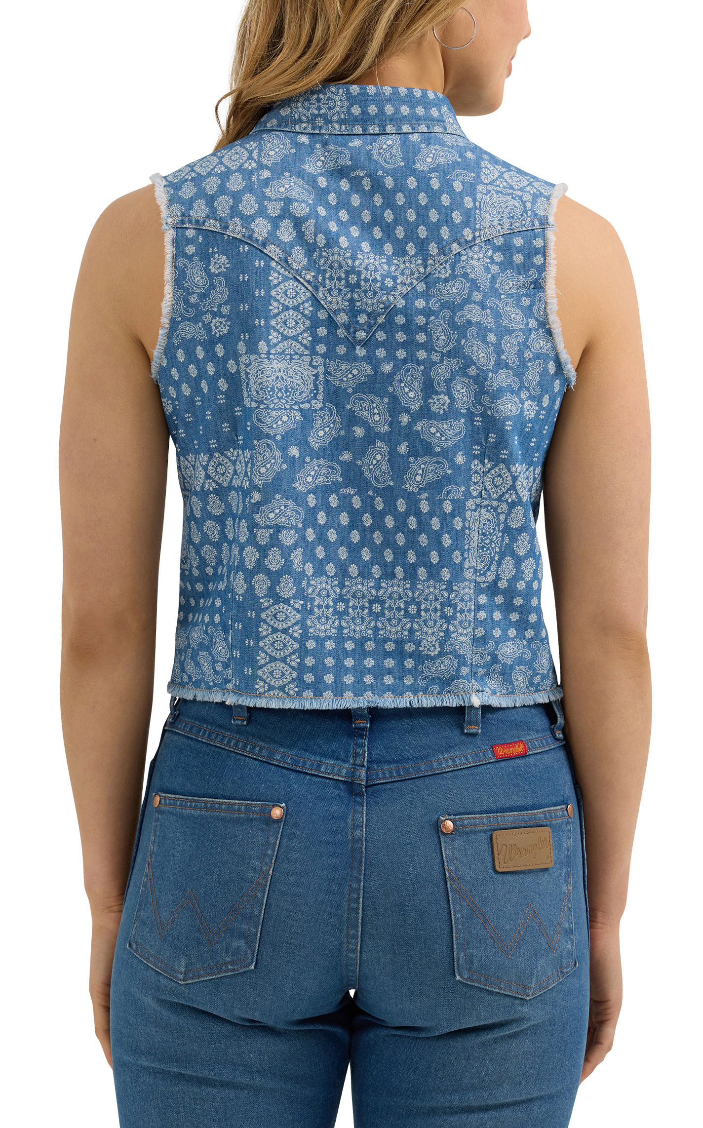 Wrangler Women's Light Denim Blue & White Western Crop Top - Image 1