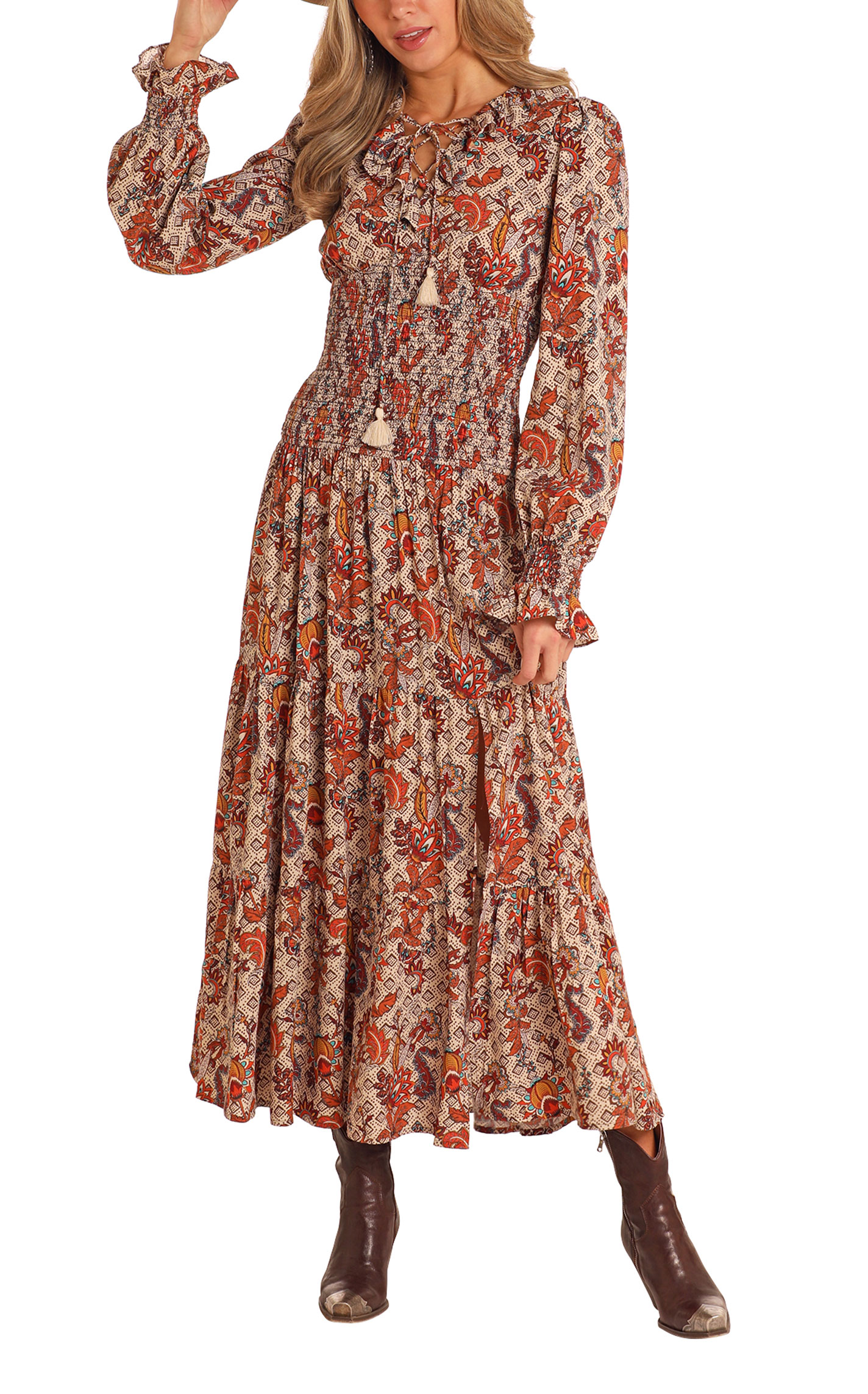 Panhandle Women's Taupe & Sunset Floral Maxi Dress - Image 1