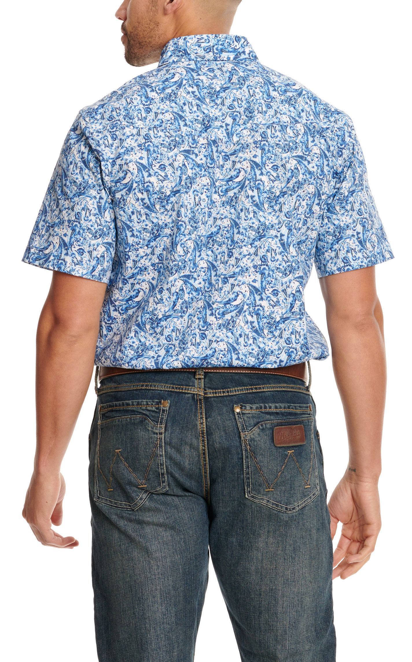 Rafter C Men's ProFlex45 White & Blue Paisley Print Western Shirt - Image 1