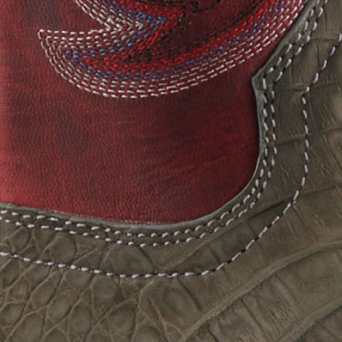 R. Watson Men's Rose Red and Charcoal Sueded Caiman Hybrid Wide Square Toe Exotic Cowboy Boots - Image 1