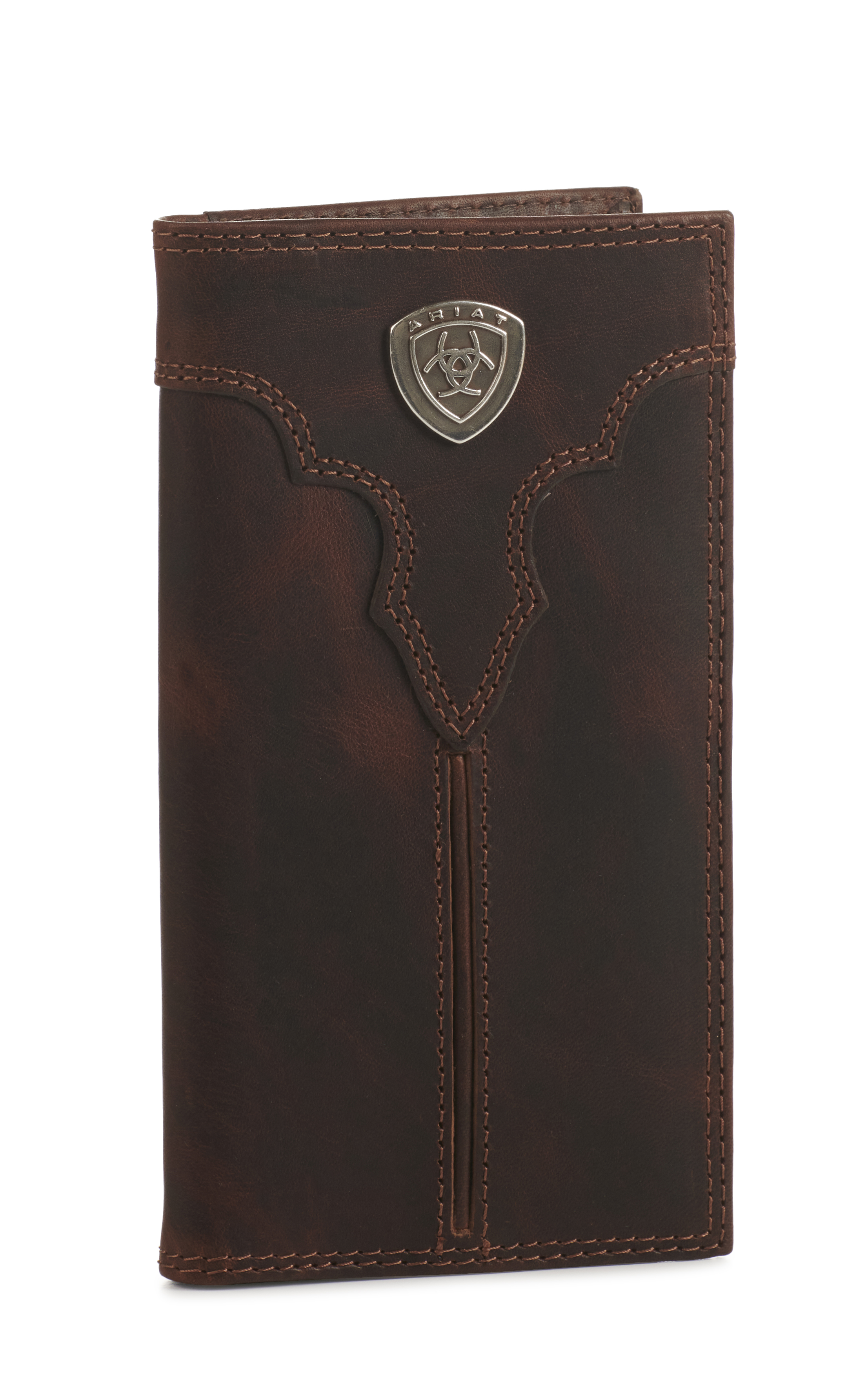 Ariat Men's Dark Brown Brown with Shield Rodeo Wallet / Checkbook Cover - Image 1