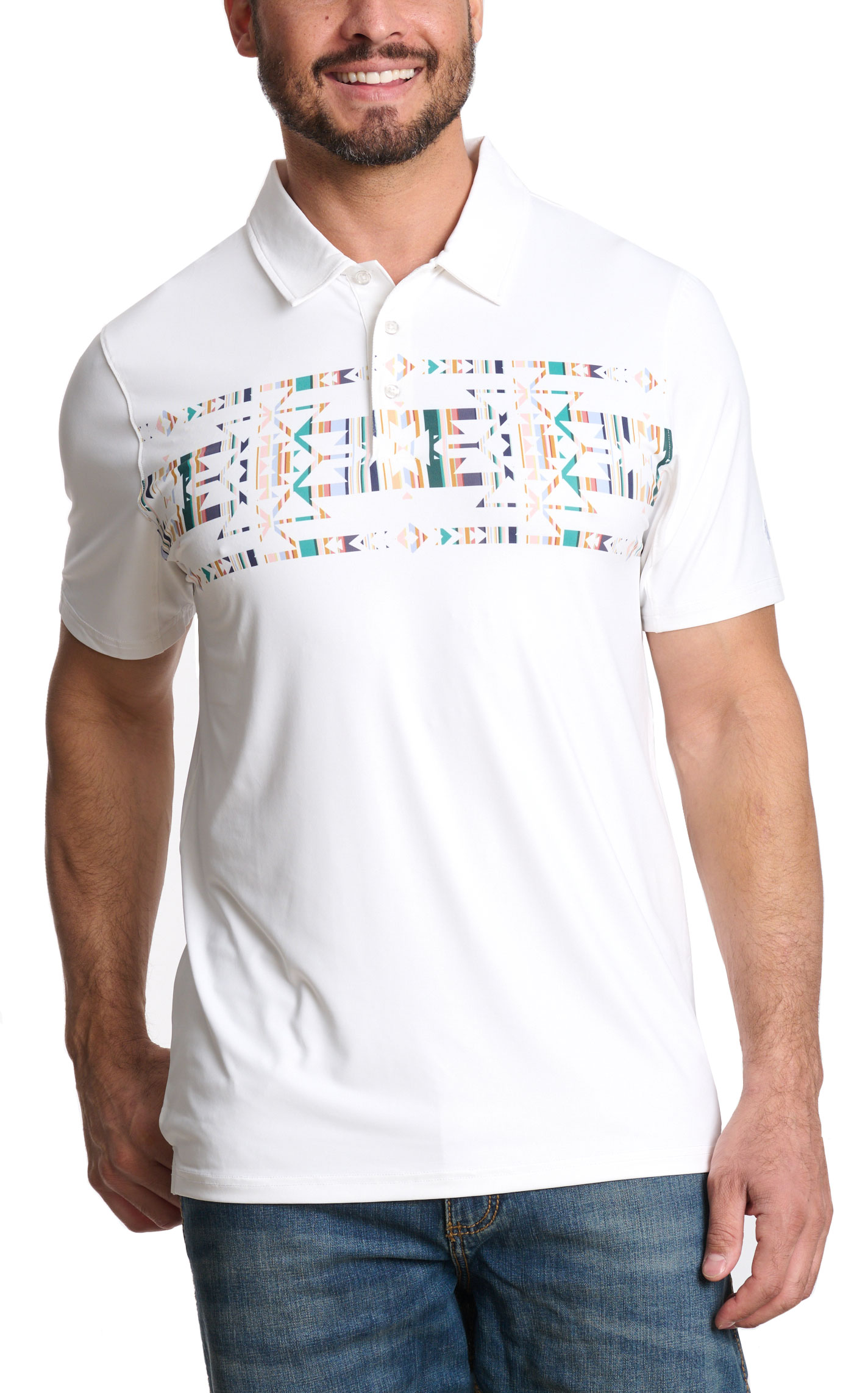 Hooey Men's White & Colorful Aztec Weekender Polo Shirt - Image 1