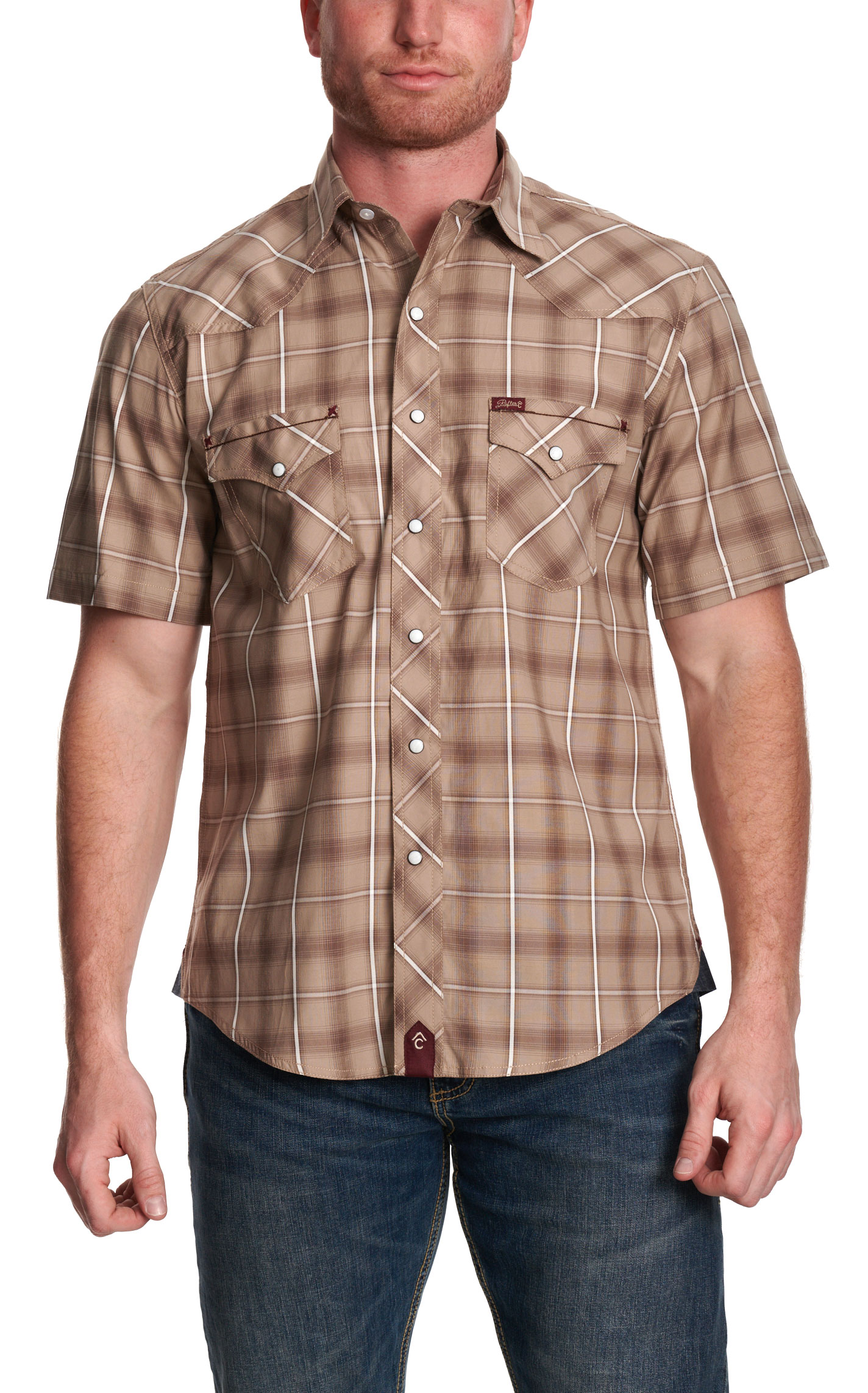 Rafter C Men's Red Dirt Collection Coffee Stretch Plaid Western Shirt - Image 1