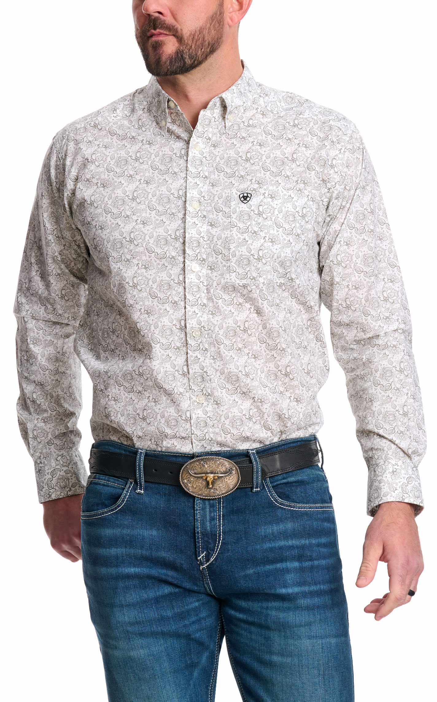 Ariat Men's Addison White & Gray Floral Paisley Western Shirt - Image 1