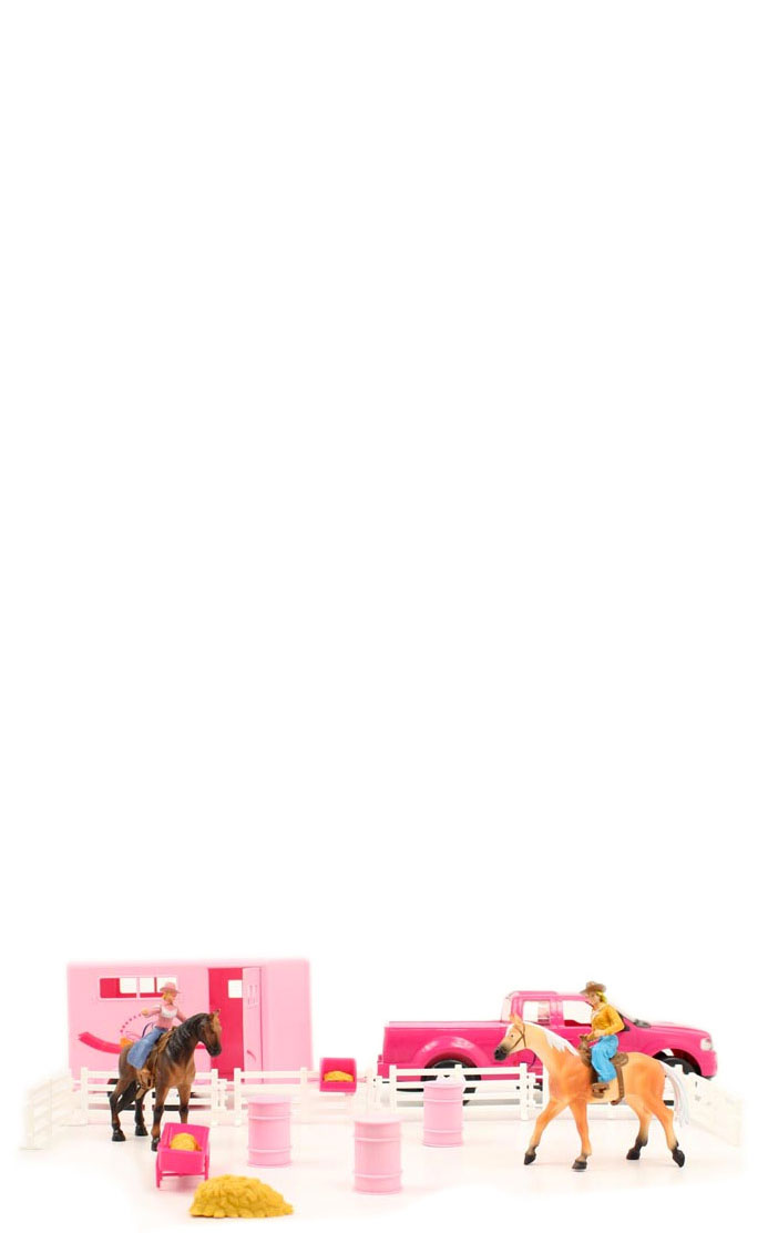 M&F Western Products Bigtime Rodeo Pink Truck Trailer and Horses Toy Set - Image 1