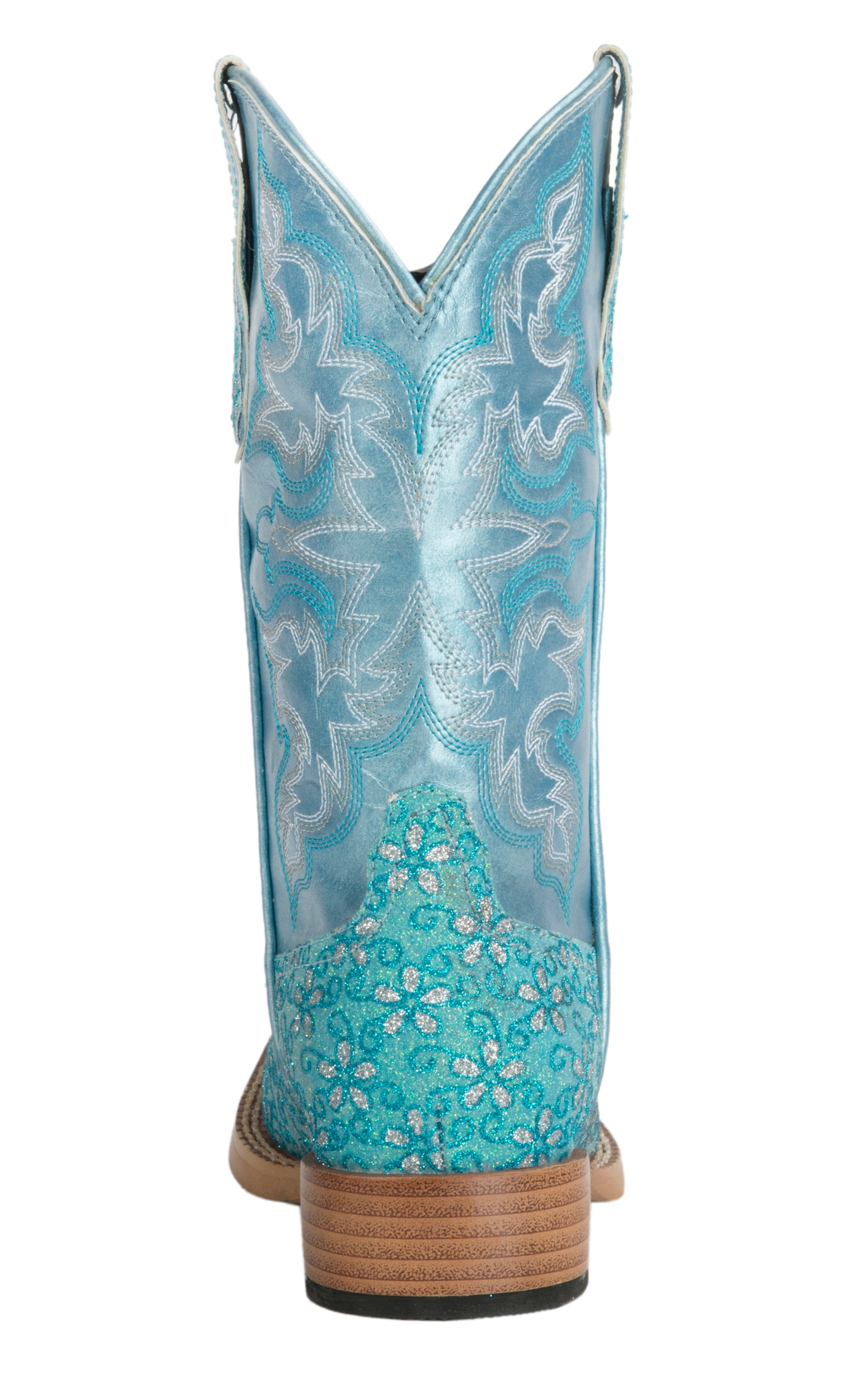 Roper Kids Turquoise Floral Glitter with Blue Ice Square Toe Cowboy Boots - Image 1