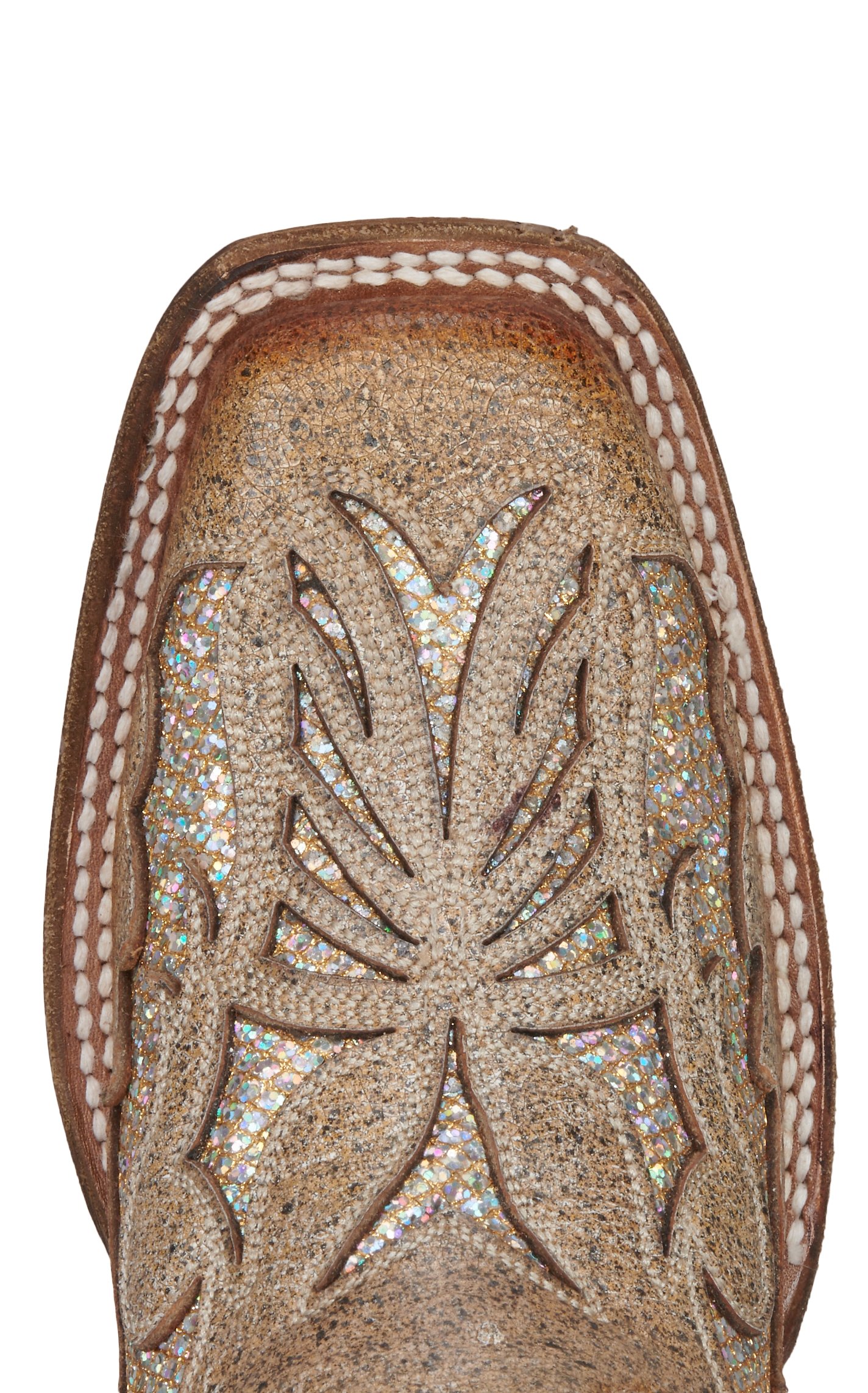 Corral Girl's Tan with Gold Glitter Inlay Square Toe Cowboy Boots - Image 1