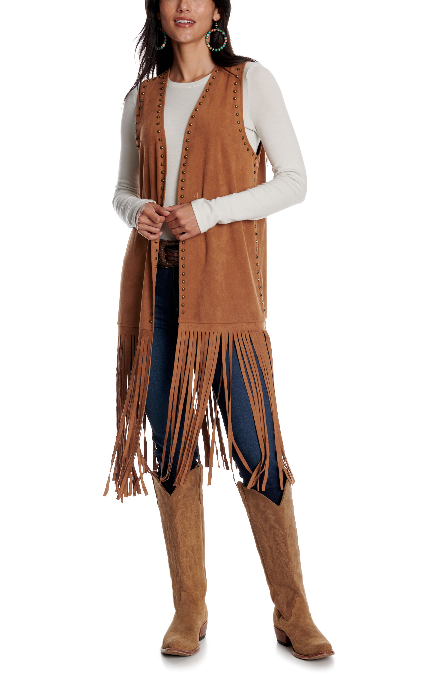 Rockin' C Women's Rust Faux Suede Fringe Vest - Image 1