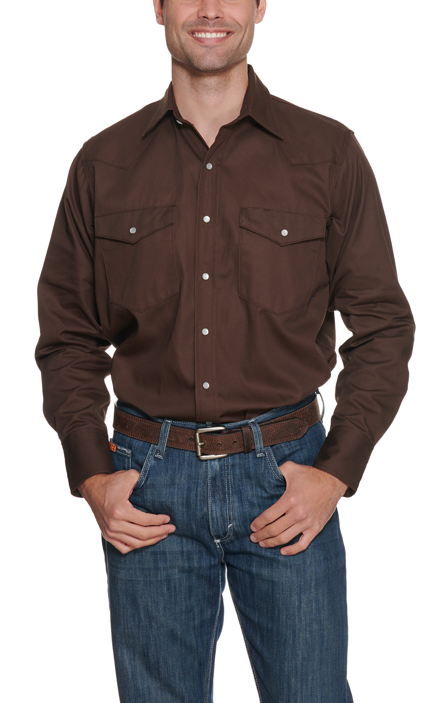 Cowboy Workwear Dark Brown Snap Western Workshirt - Image 1