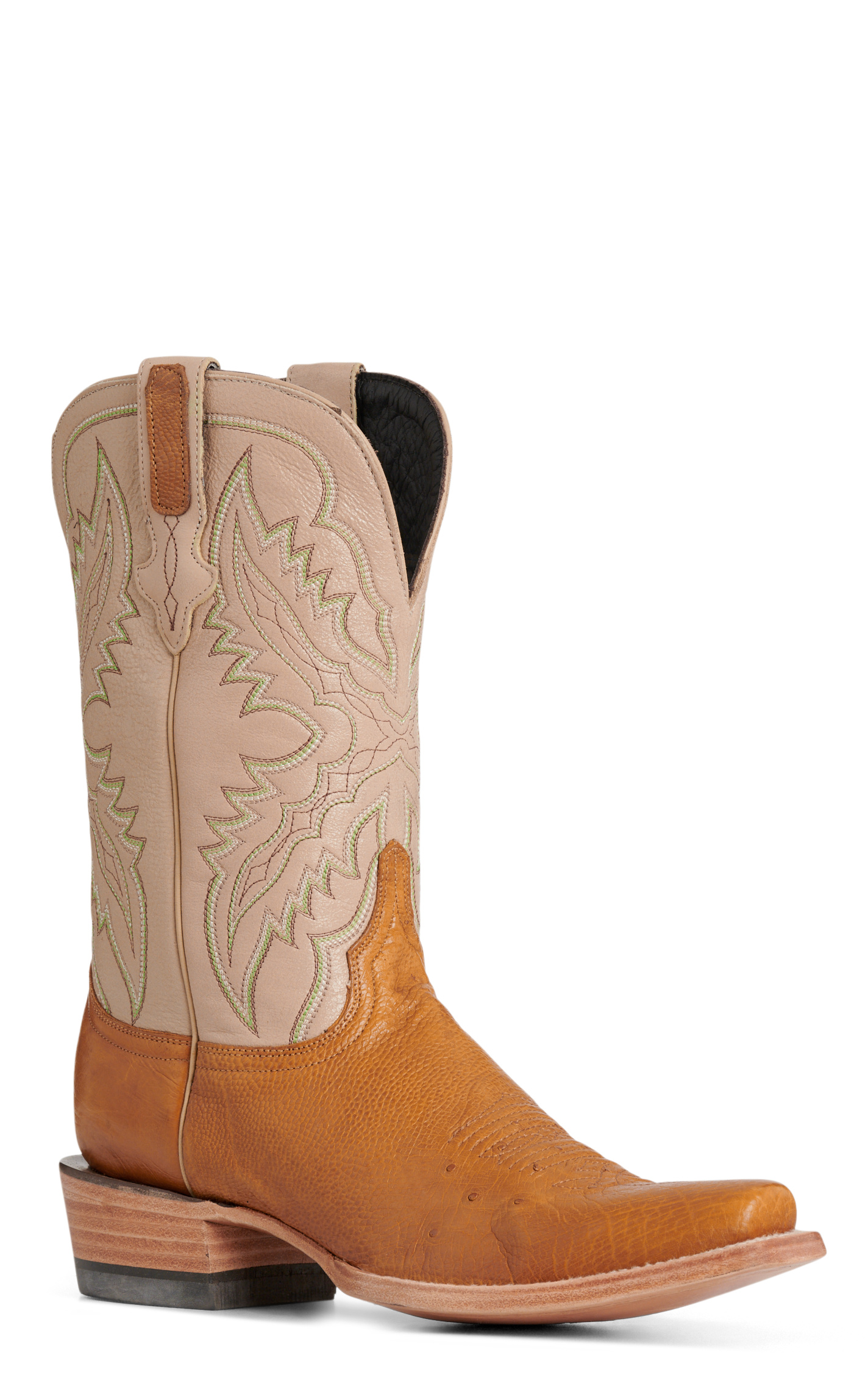 Resistol Men’s Antique Saddle & Cream Smooth Quill Ostrich Cutter Toe Cowboy Boots - Image 1