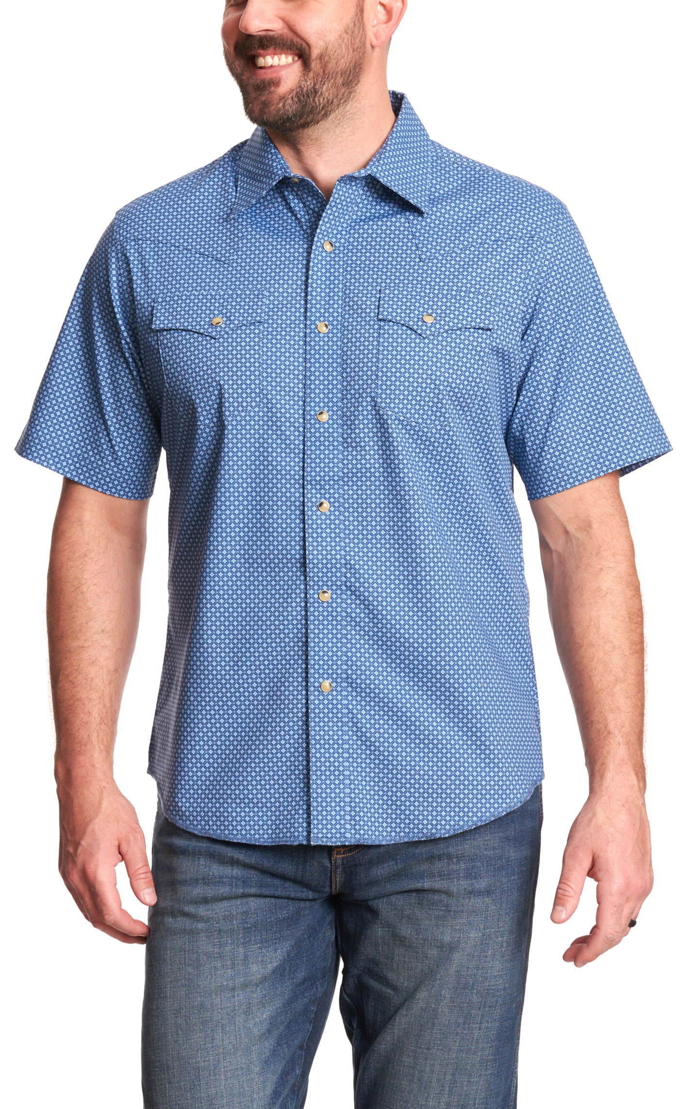 Wrangler Retro Men's Blue Geo Print Western Shirt - Image 1