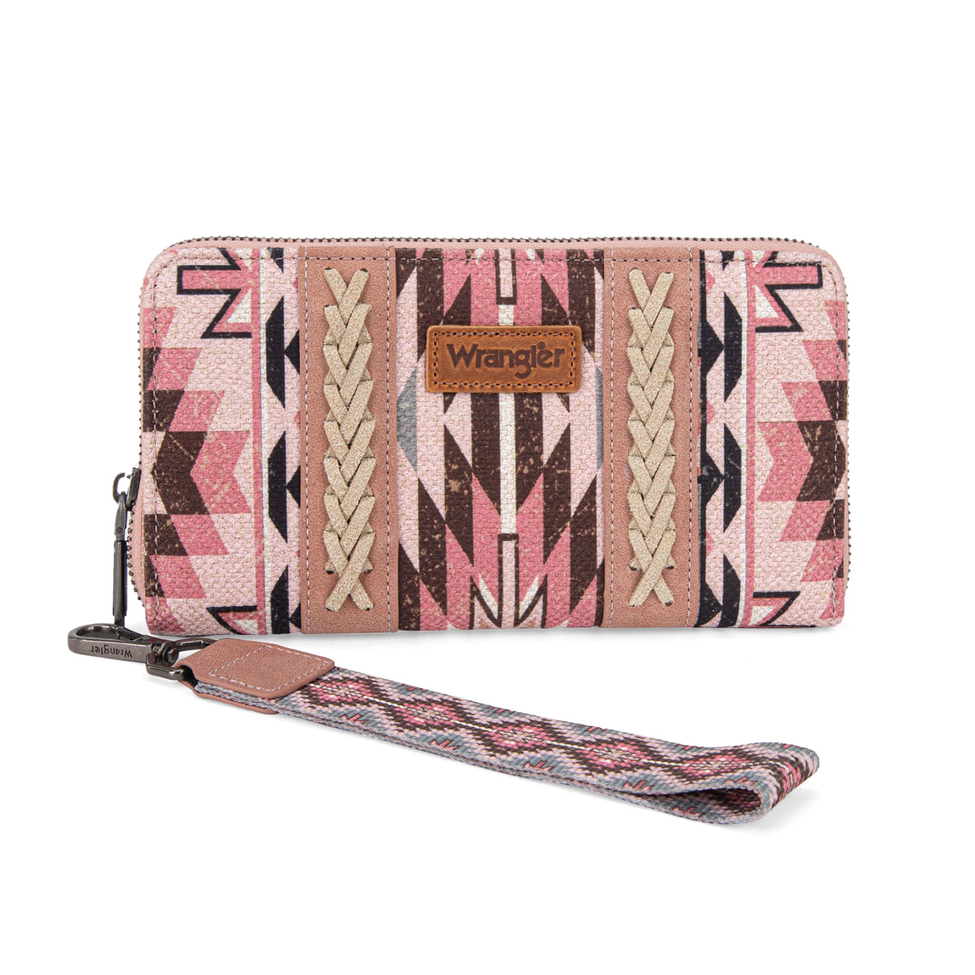 Wrangler Pink & Chocolate Aztec Long Wristlet Wallet - Image 1