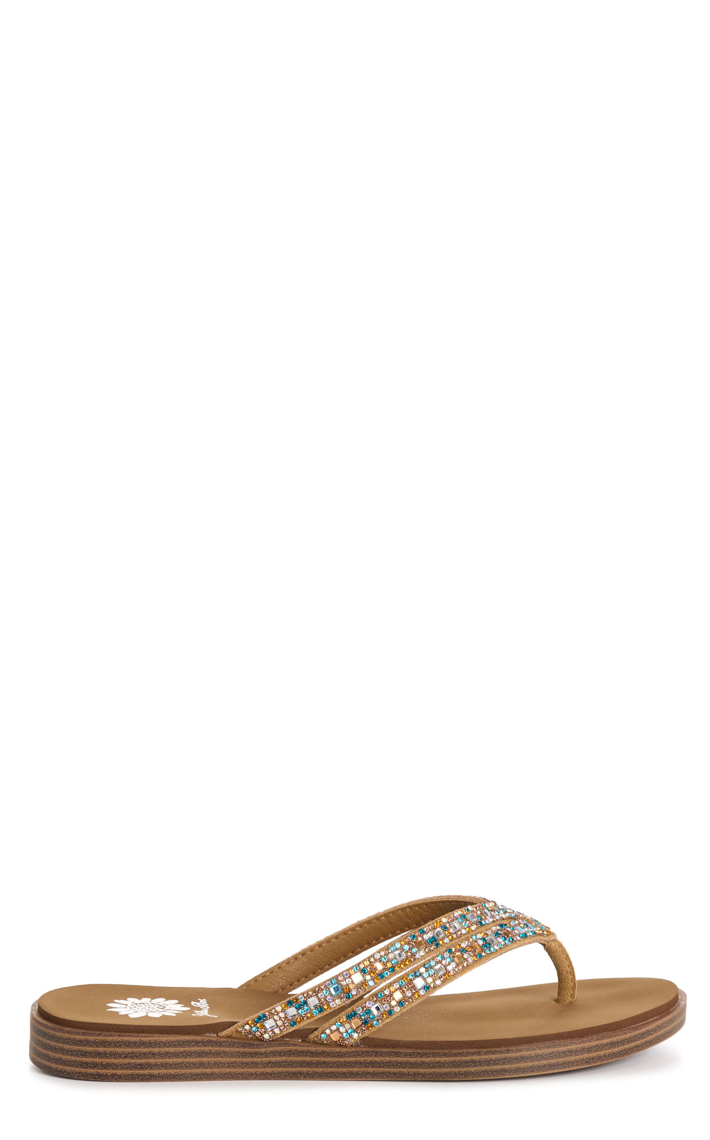 Yellow Box Women’s Tan Dalia Multi-Stone Turquoise Flip Flops - Image 1