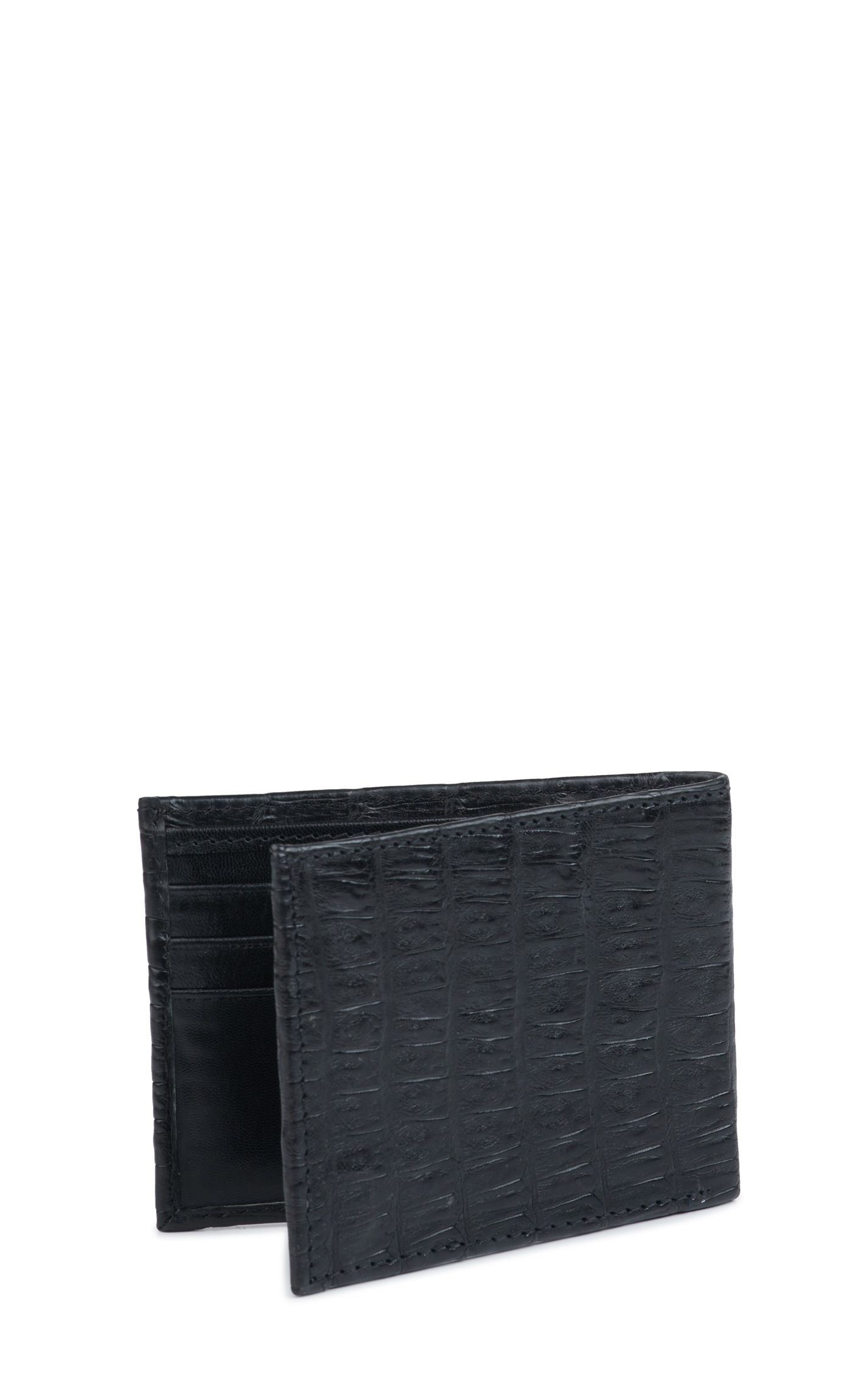 JRC & Sons Men's Black Caiman Leather Bifold Exotic Wallet - Image 1