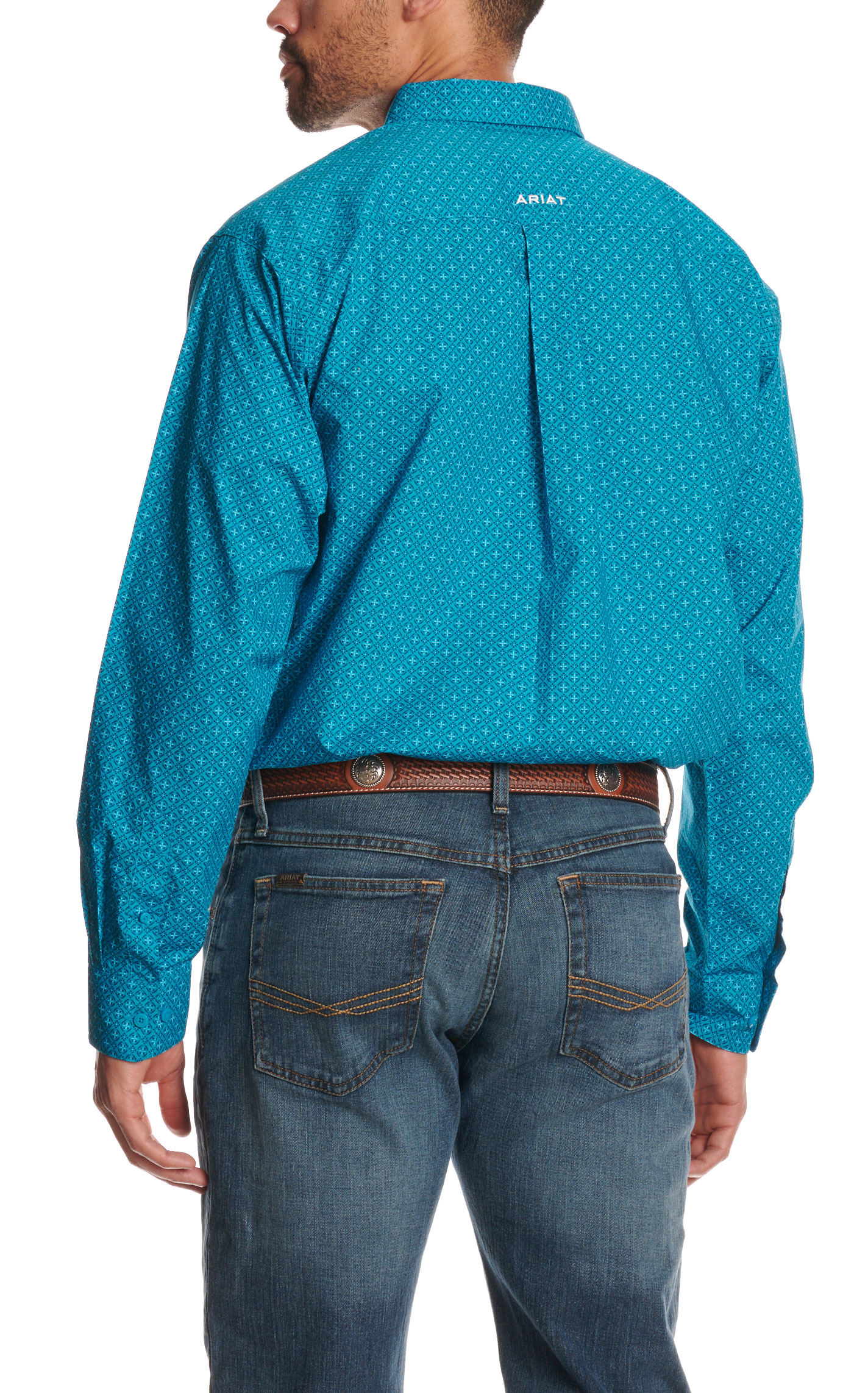 Ariat Men's Wesson Blue & Turquoise Geo Print Long Sleeve Western Shirt - Image 3