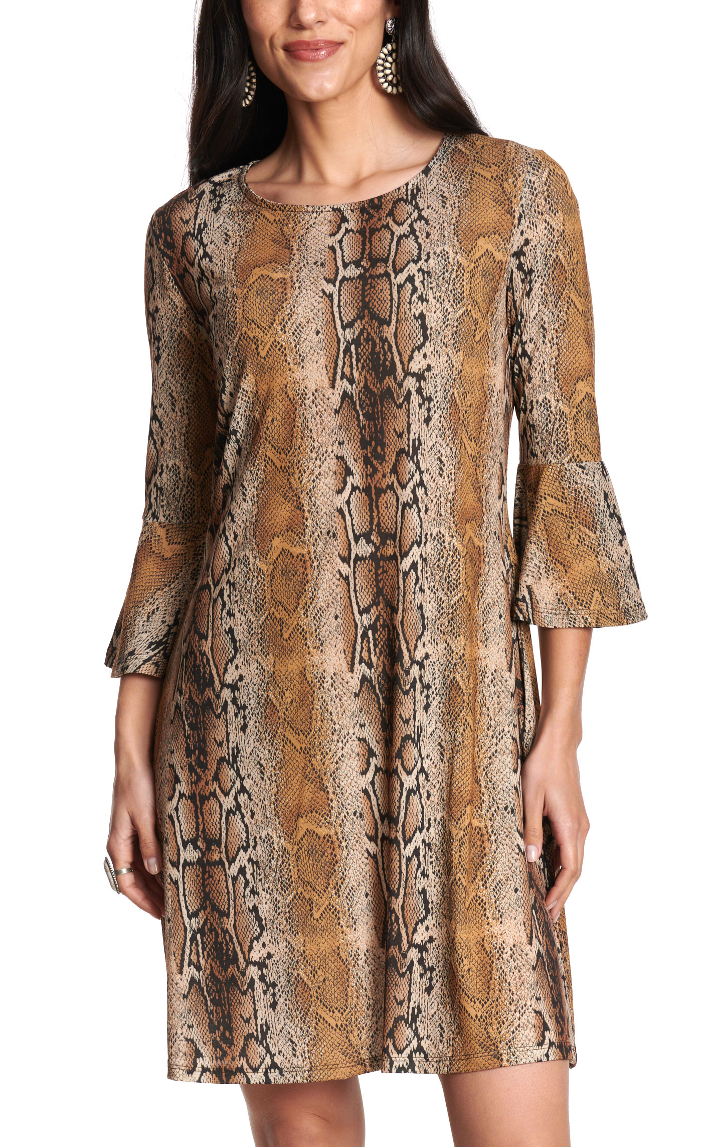 R.Rouge Women's Rich Snake Print Bell Sleeve Dress - Image 1