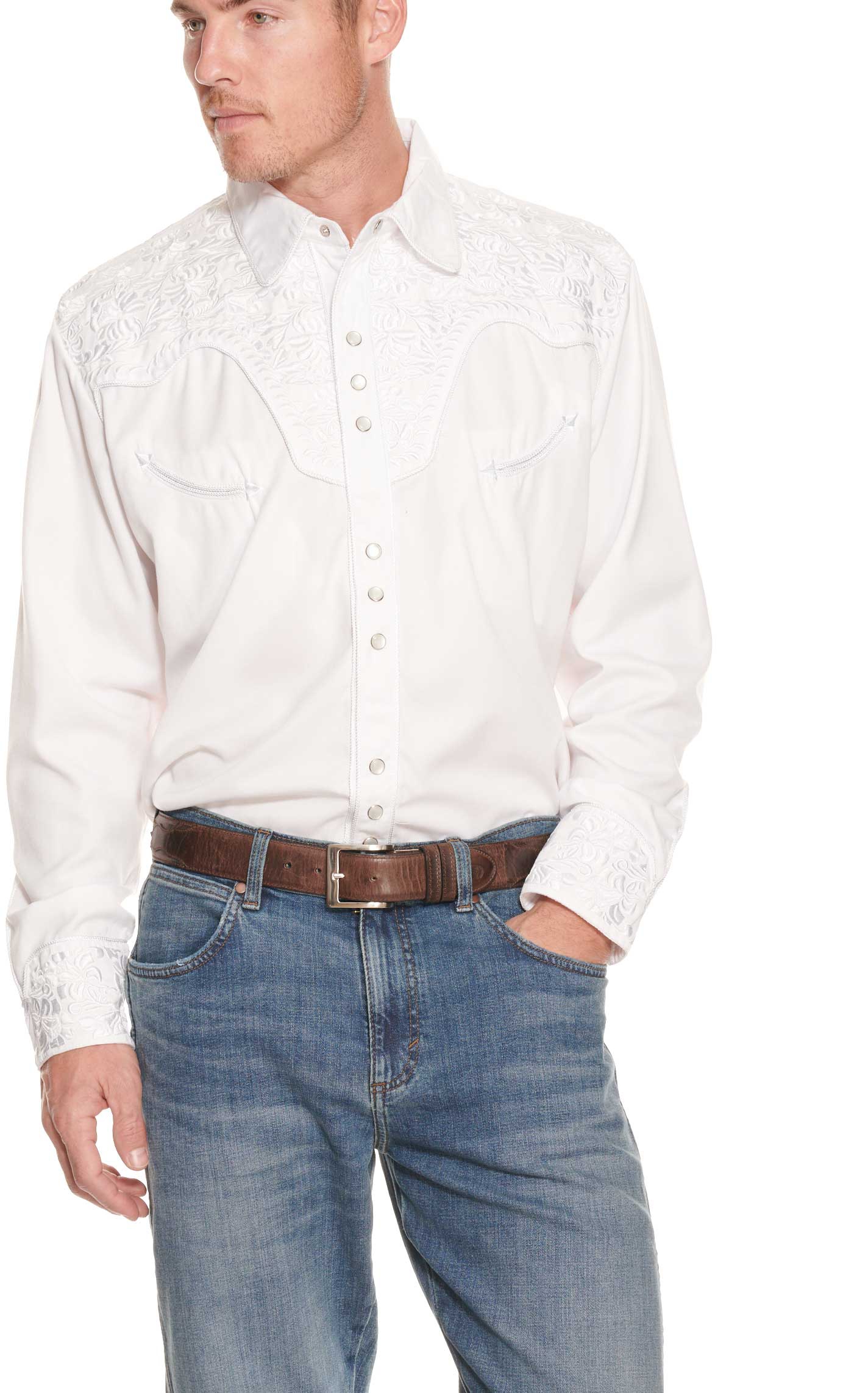 Scully Men's Legends Gunfighter White On White Long Sleeve Western Shirt - Image 1