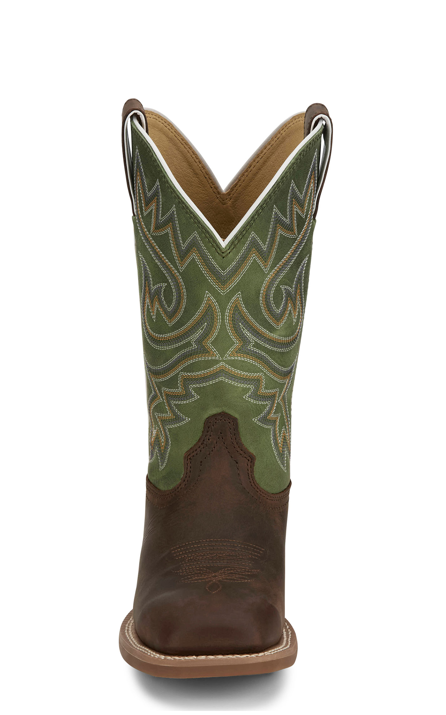Justin Women’s Frontier Collection Brown & Green Wide Square Toe Boots - Image 1