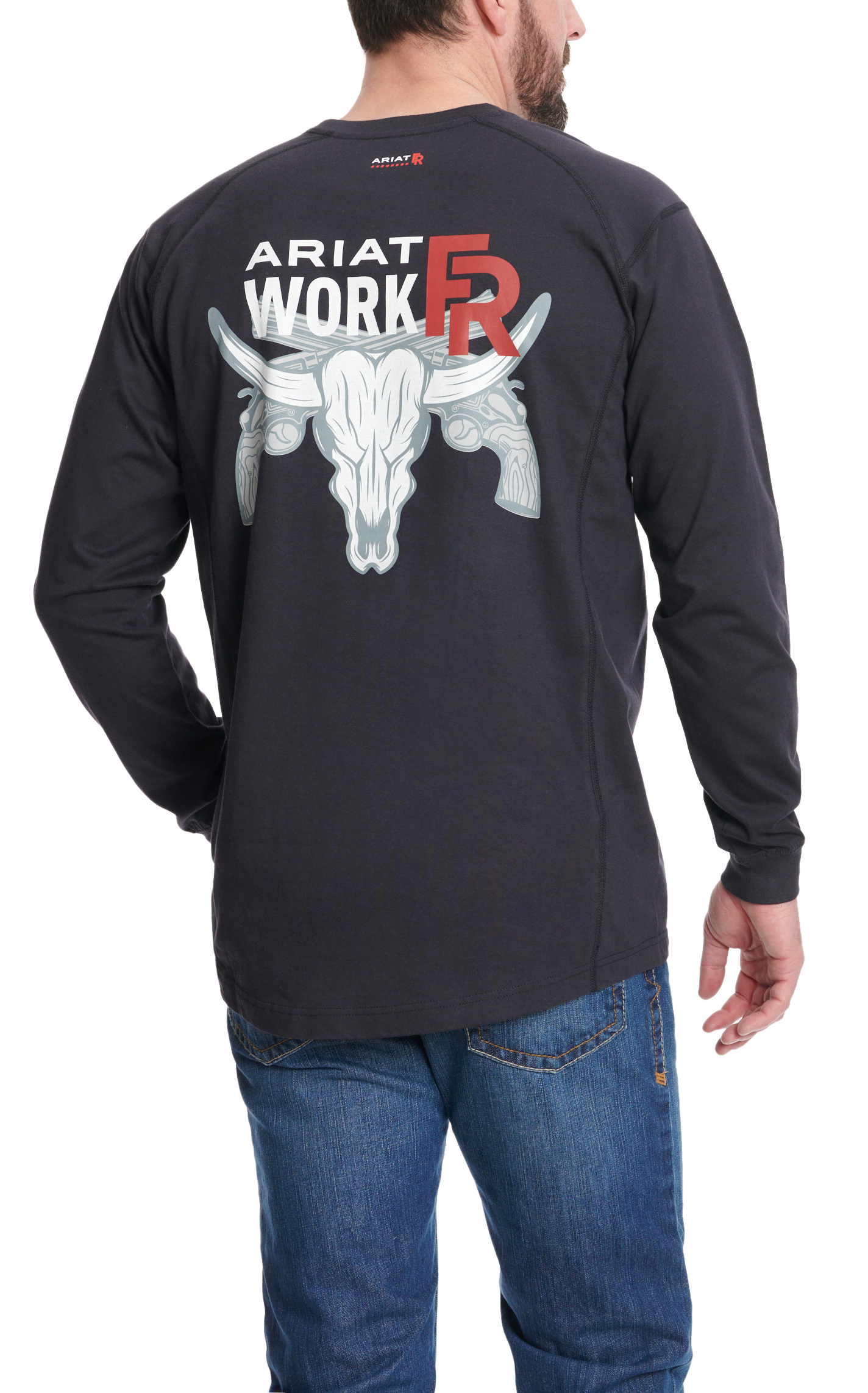 Ariat Men's Air Crew Black Skull & Pistols Logo Graphic FR Work Shirt - Image 1
