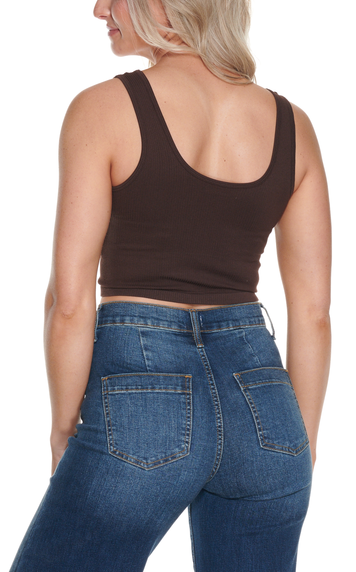 Suzzette Women's Chocolate Brown Ribbed Knit Cropped Cami - Image 1