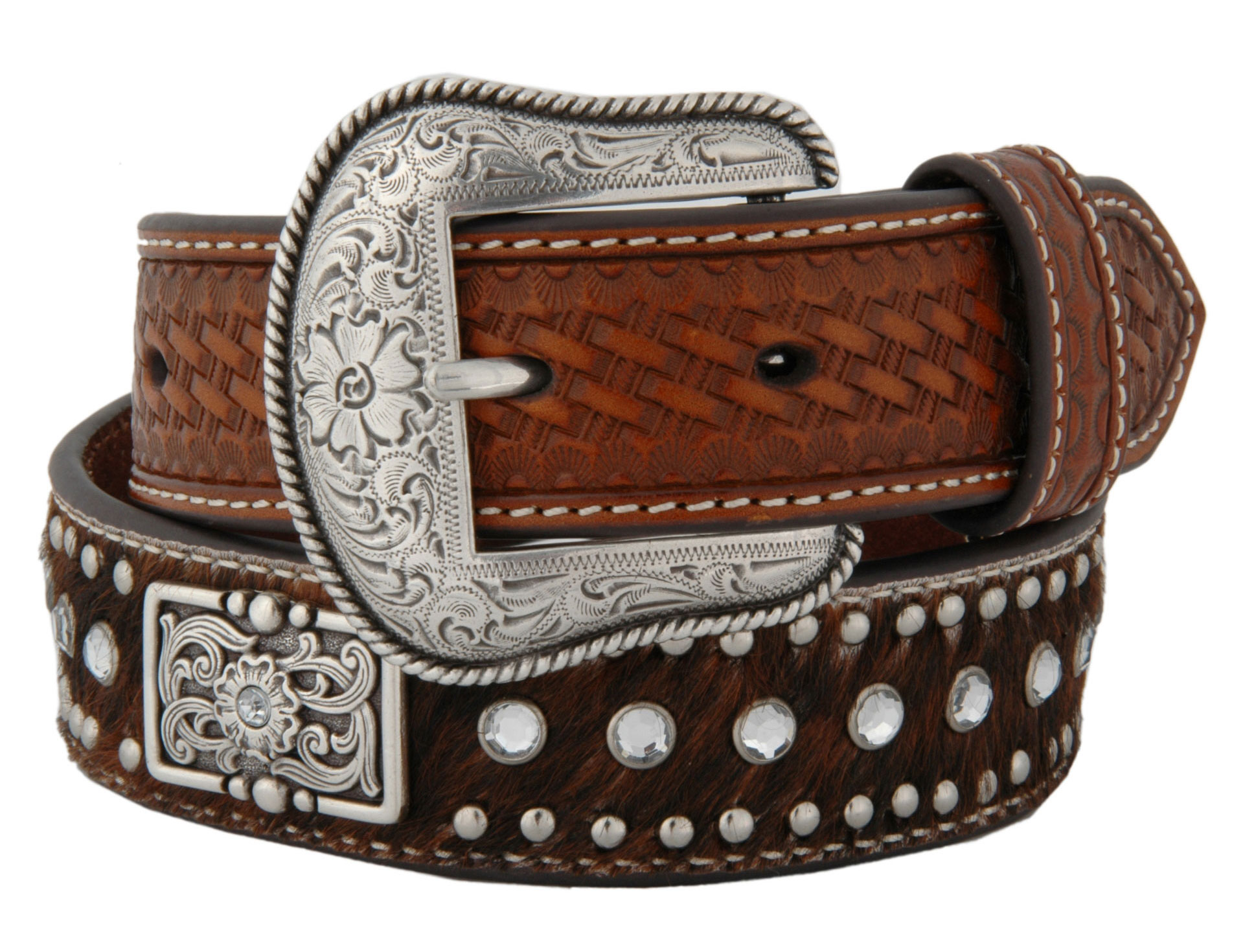 Nocona Children's Rhinestone and Hair on Calf Belt - Image 1