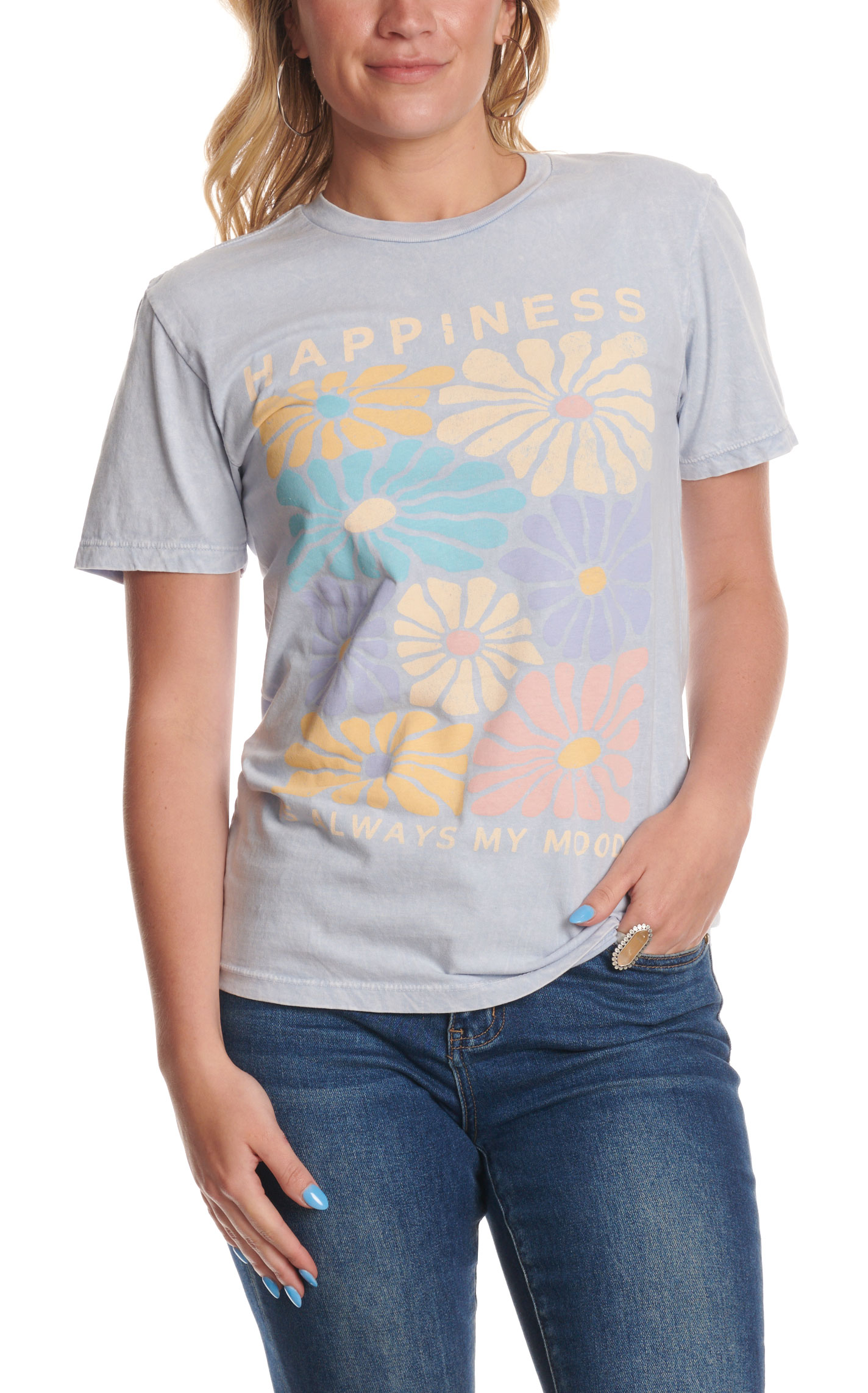 Lotus Fashion Women's Light Blue & Multi Floral Graphic T-Shirt - Image 1