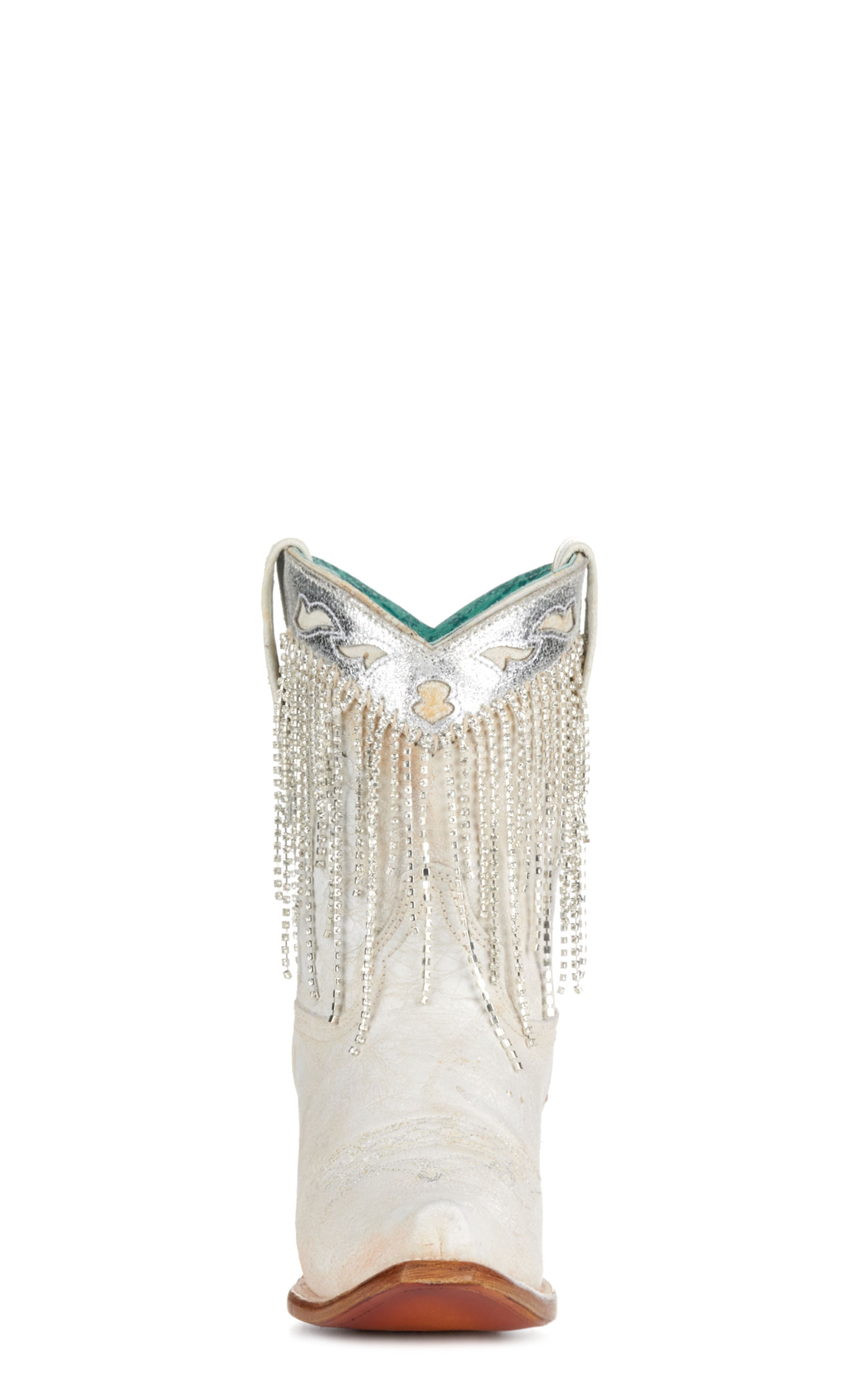 Corral Women's Distressed White with Crystal Fringe Snip Toe Cowboy Booties - Image 1