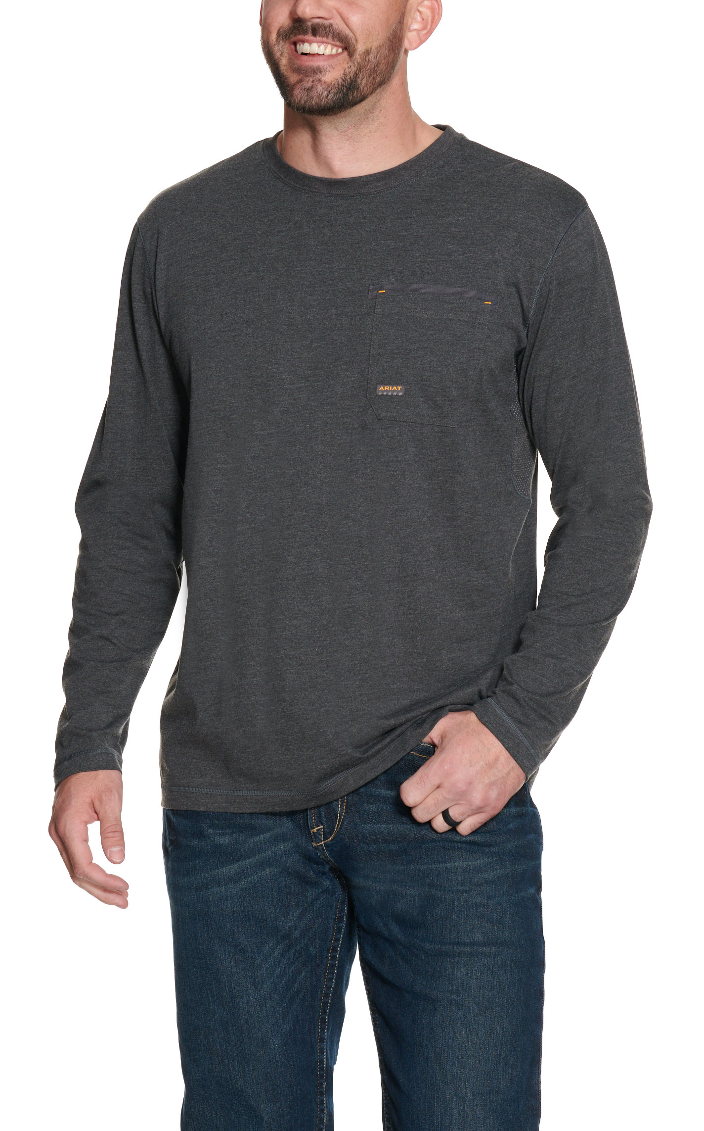 Ariat Men's Rebar Charcoal Heather Workman Born For This Graphic Long Sleeve Work T-Shirt - Image 1