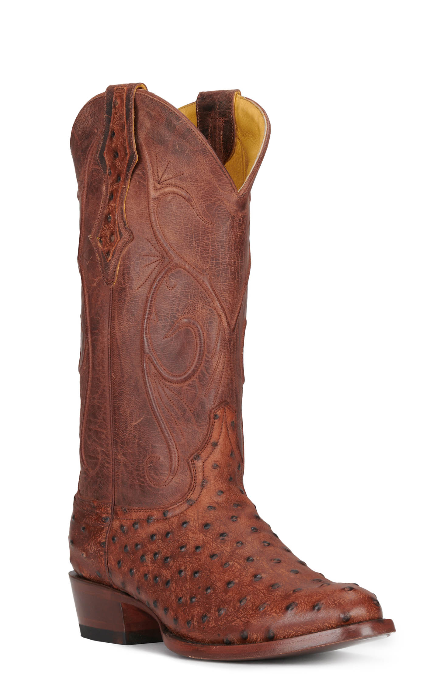 Cavender's Men's Almond Ostrich Print Round Toe Cowboy Boots - Image 1